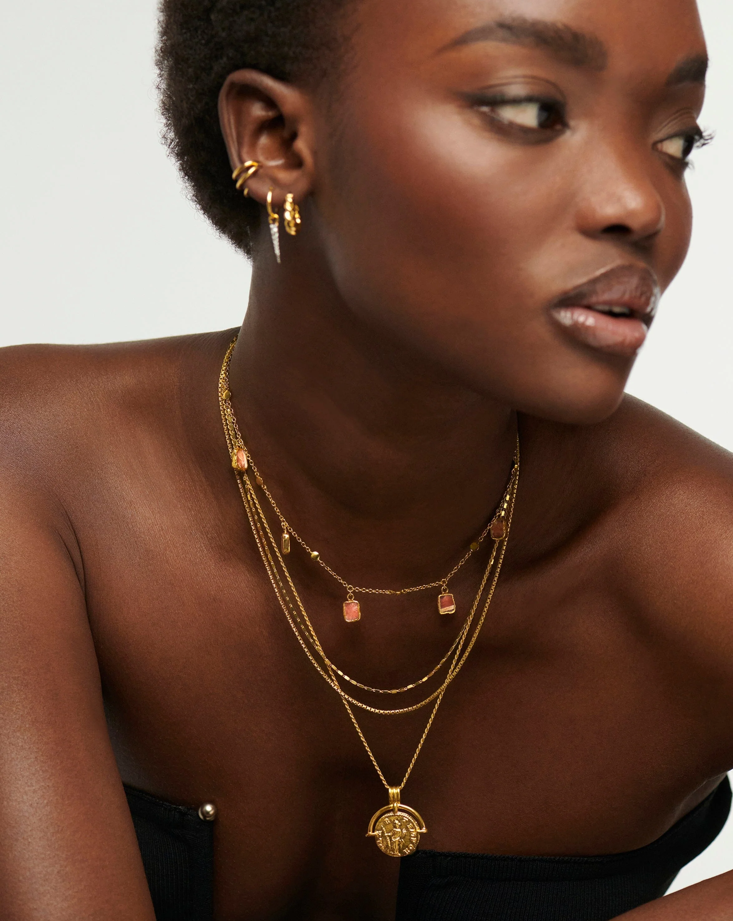 Lena Charm Choker | 18k Gold Plated/Rhodochrosite - Image 3