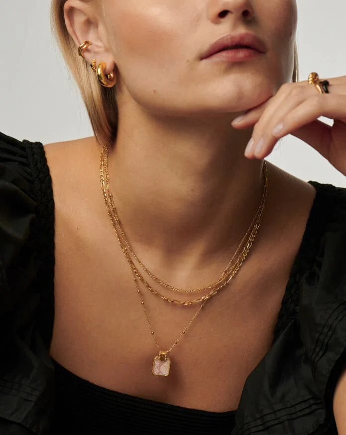 Lena Charm Necklace | 18k Gold Plated/Rhodochrosite - Image 3
