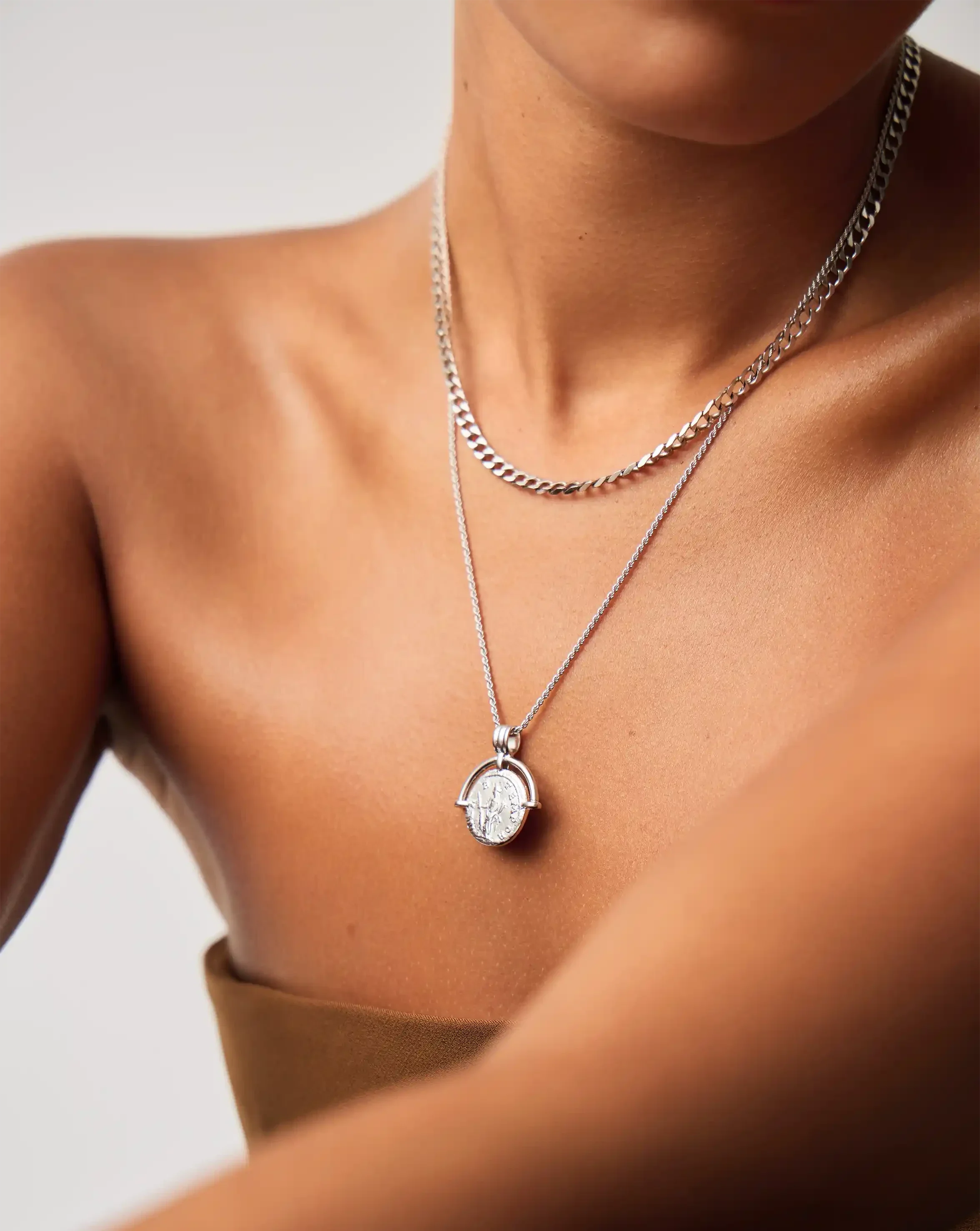 Lucy Williams Engravable Roman Arc Coin Necklace | Silver Plated - Image 2