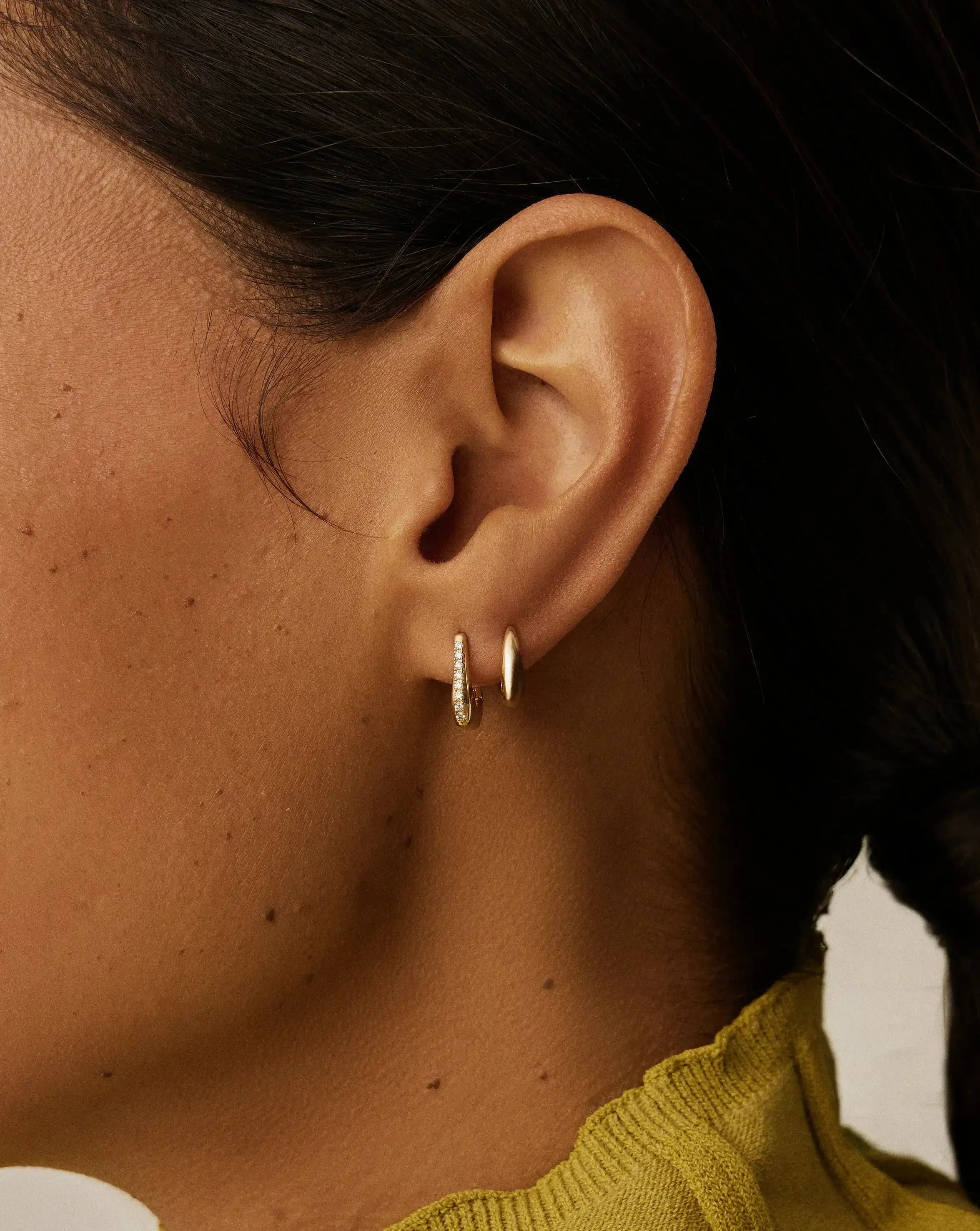 Lucy Williams Solid Gold Diamond Arco Huggies | 14k Solid Gold/Lab Grown Diamonds - Image 2