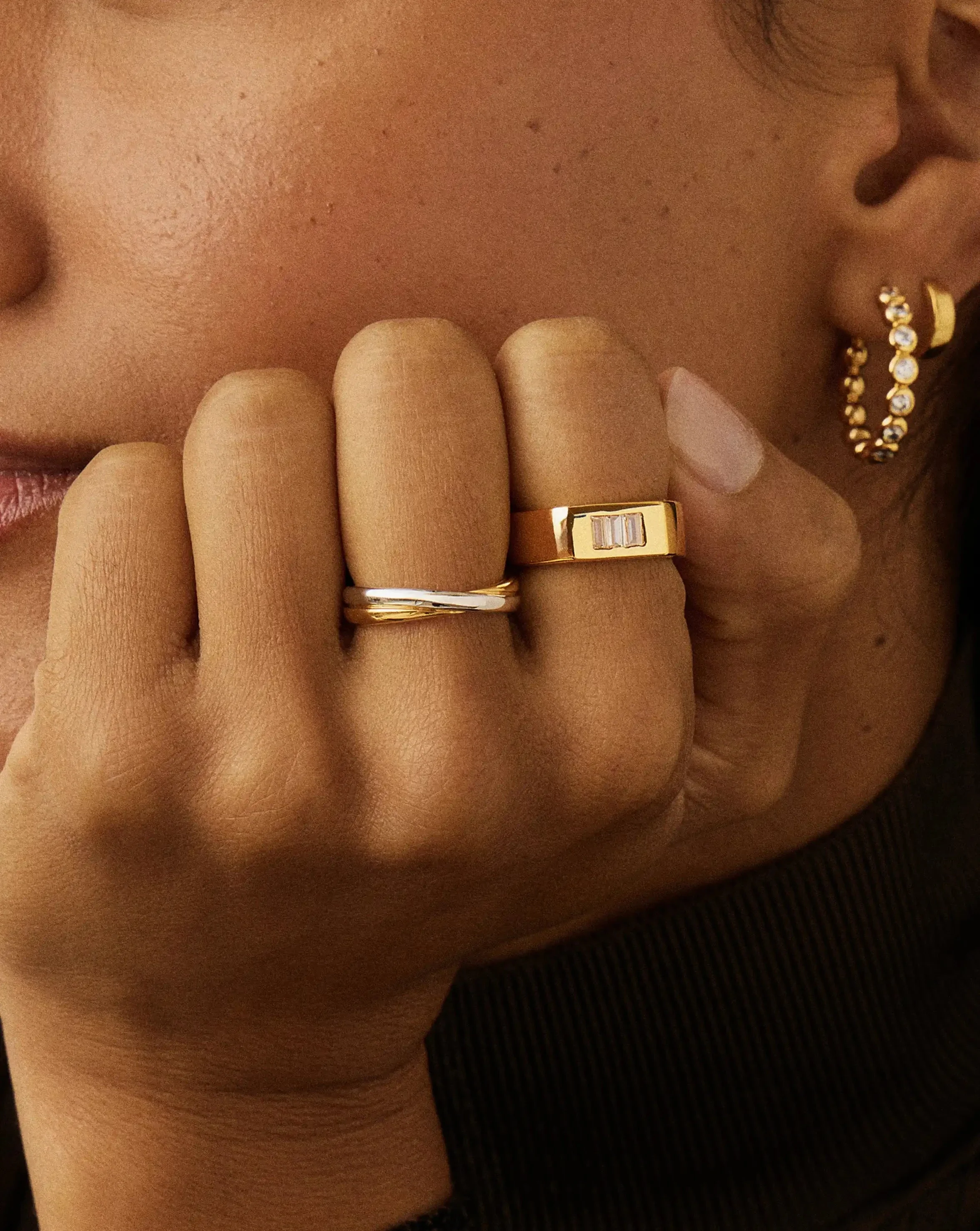 Lucy Williams Triple Stone Chunky Ring | 18k Gold Plated - Image 2