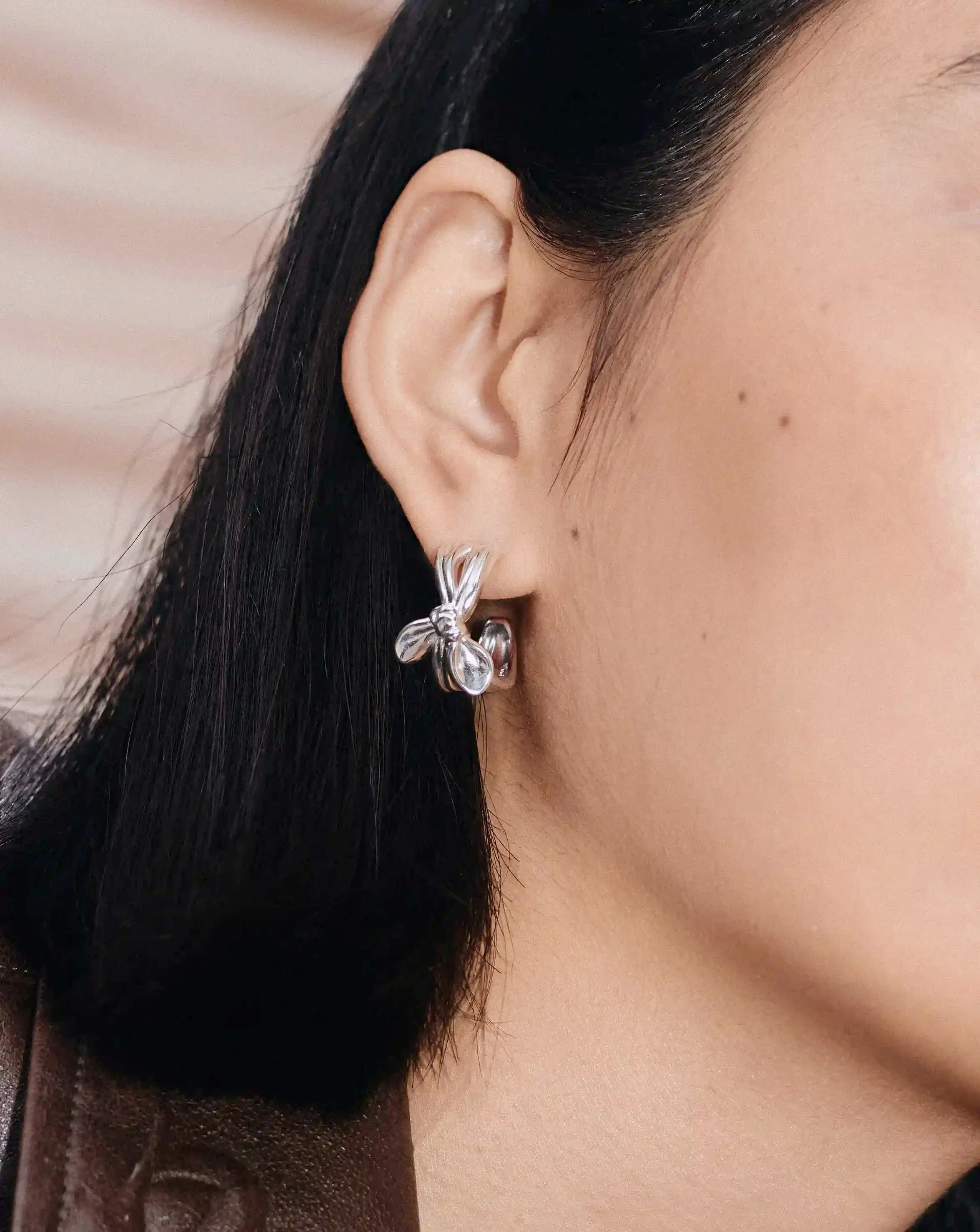 MARKGONG Bow Hoop Earrings | Silver Plated - Image 2
