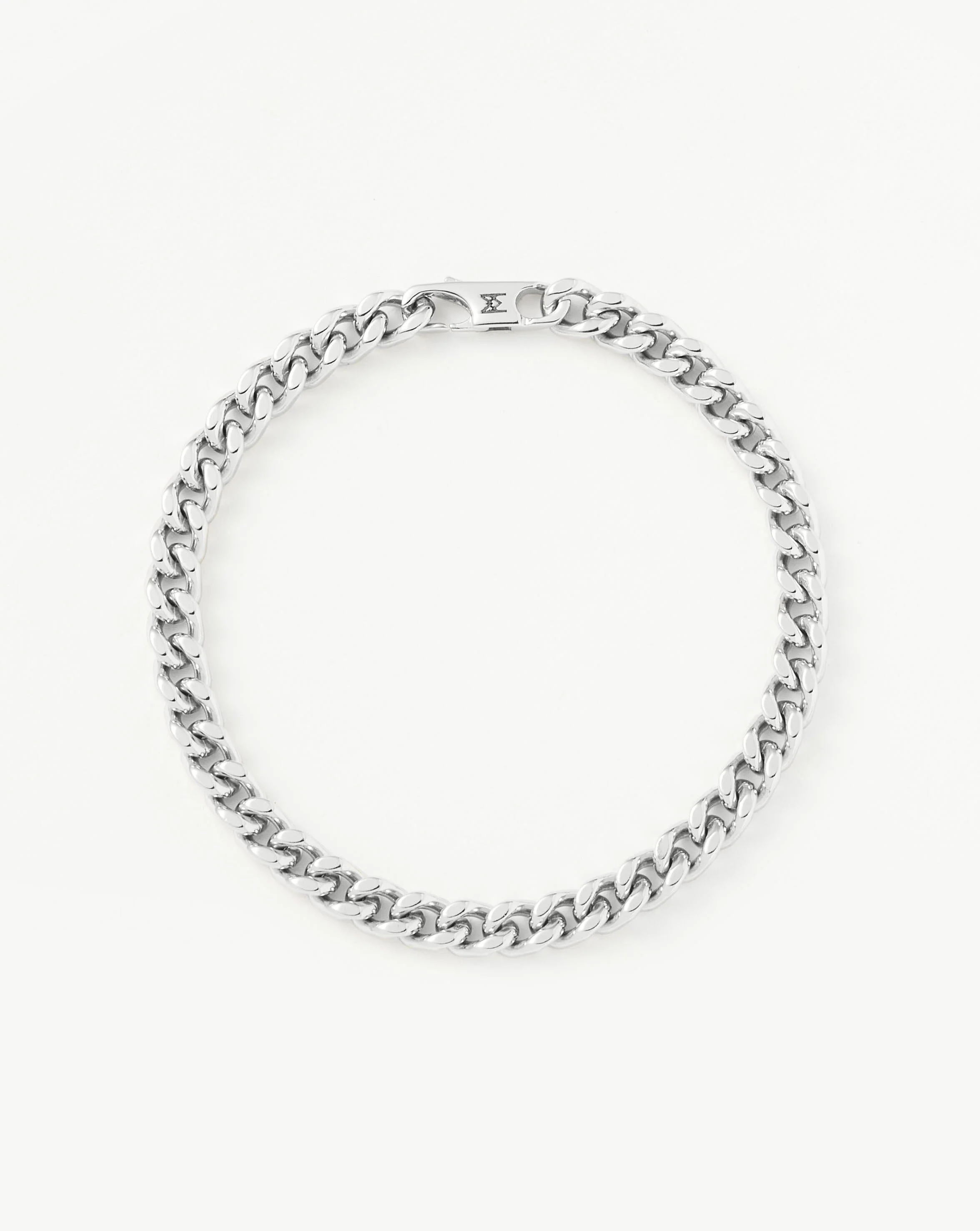 Mens Flat Curb Chain Bracelet | Silver Plated