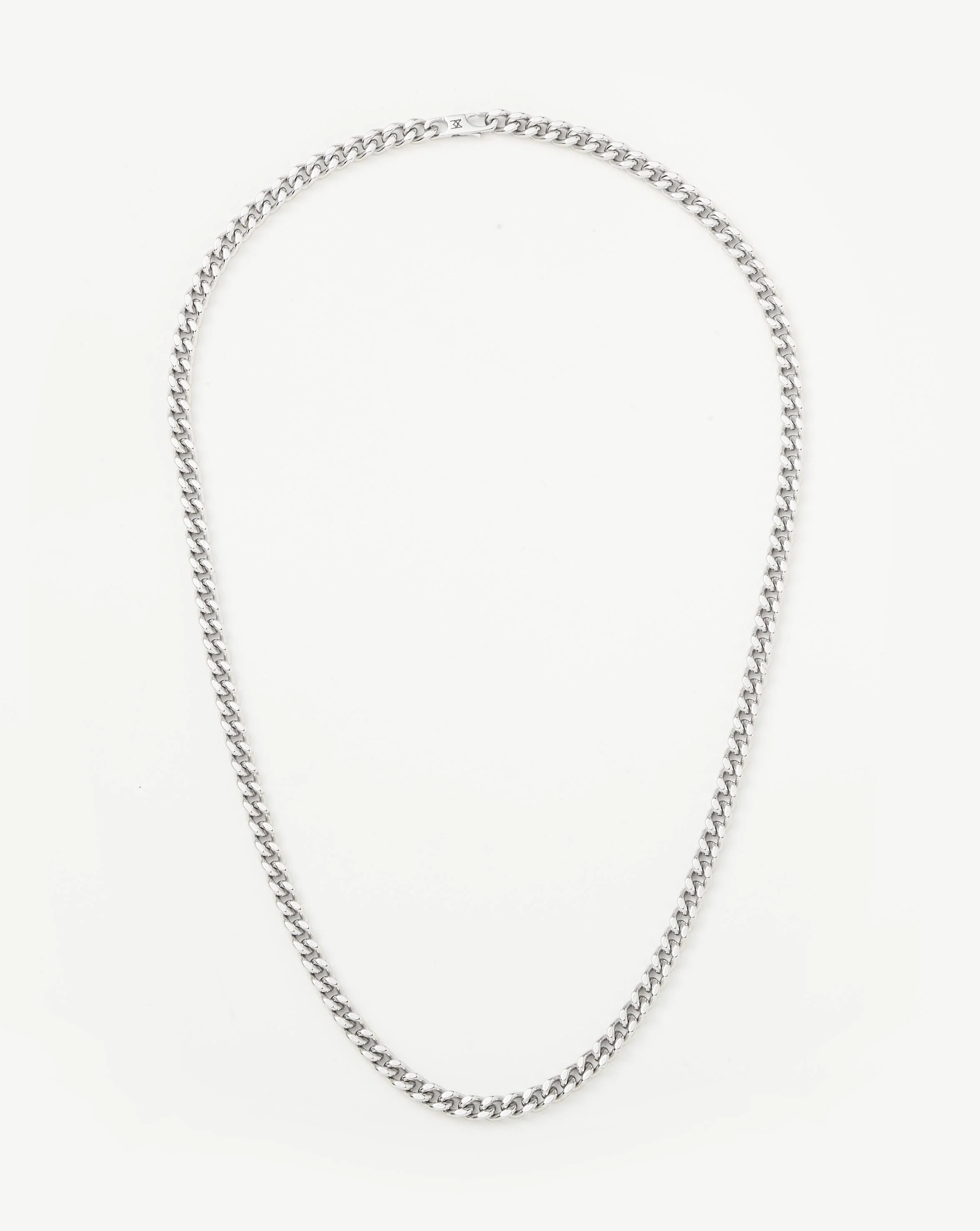 Mens Flat Curb Chain Necklace | Silver Plated