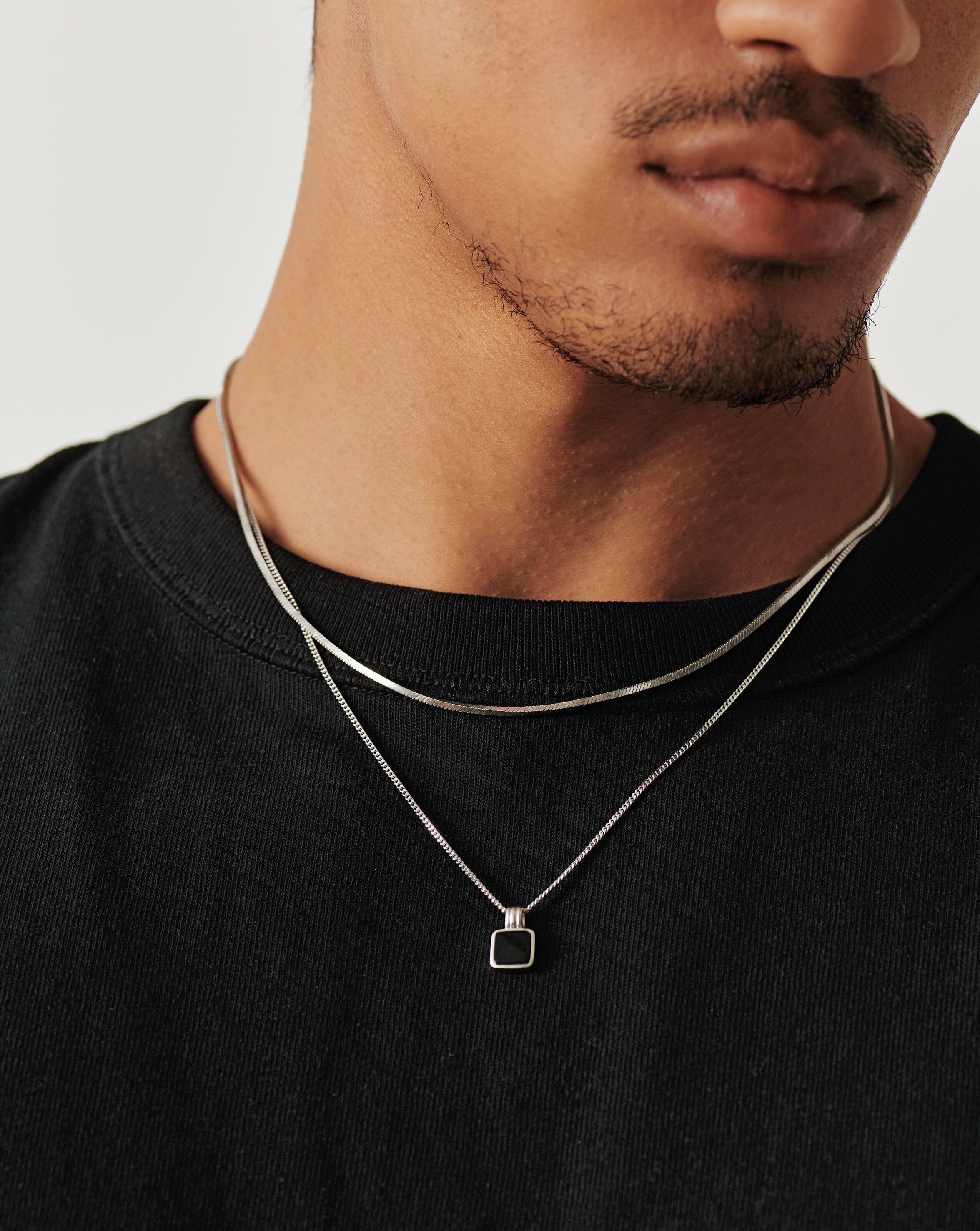 Mens Lucy Williams Square Black Onyx Pendant Necklace - Image 2