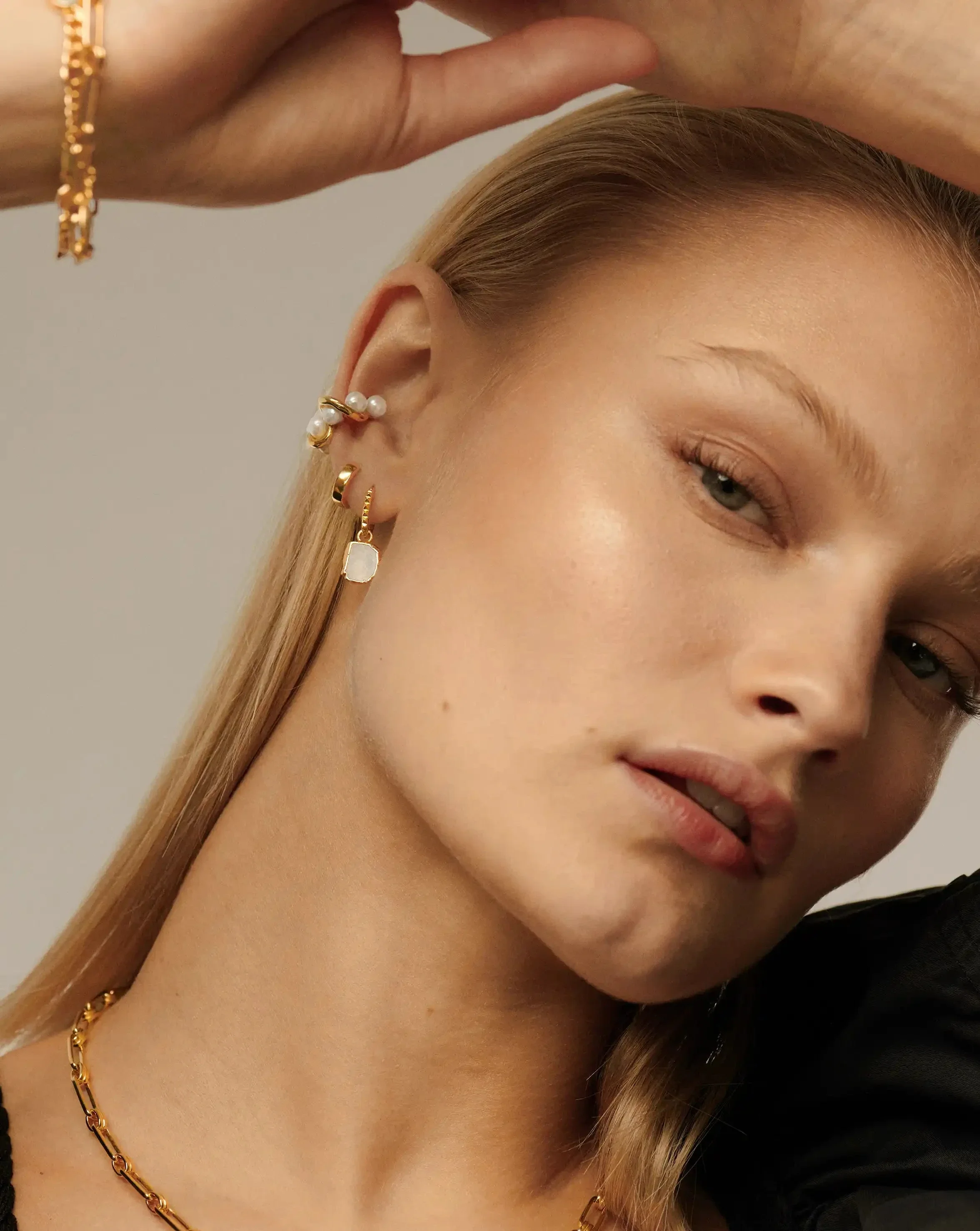 Mini Pyramid Charm Hoop Earrings | 18k Gold Vermeil/Rainbow Moonstone - Image 6