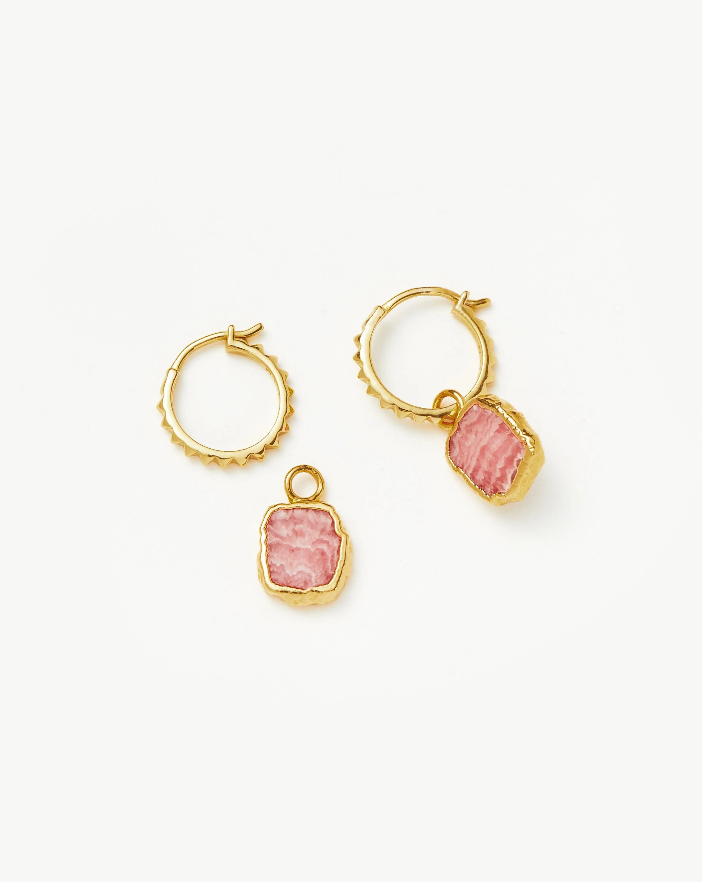 Mini Pyramid Charm Hoop Earrings | 18k Gold Vermeil/Rhodochrosite - Image 4
