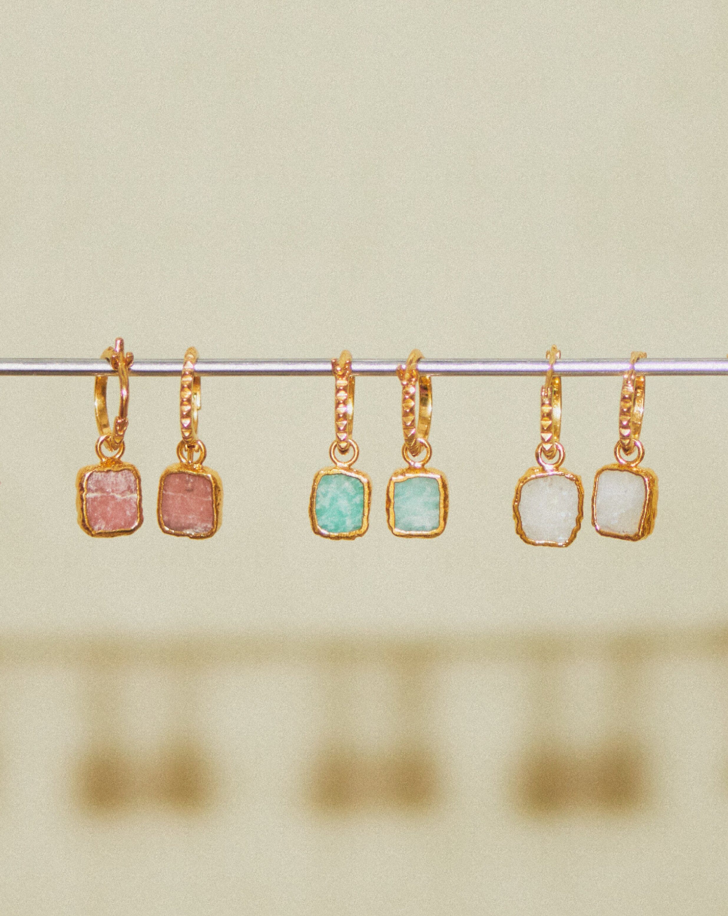 Mini Pyramid Charm Hoop Earrings | 18k Gold Vermeil/Rhodochrosite - Image 5