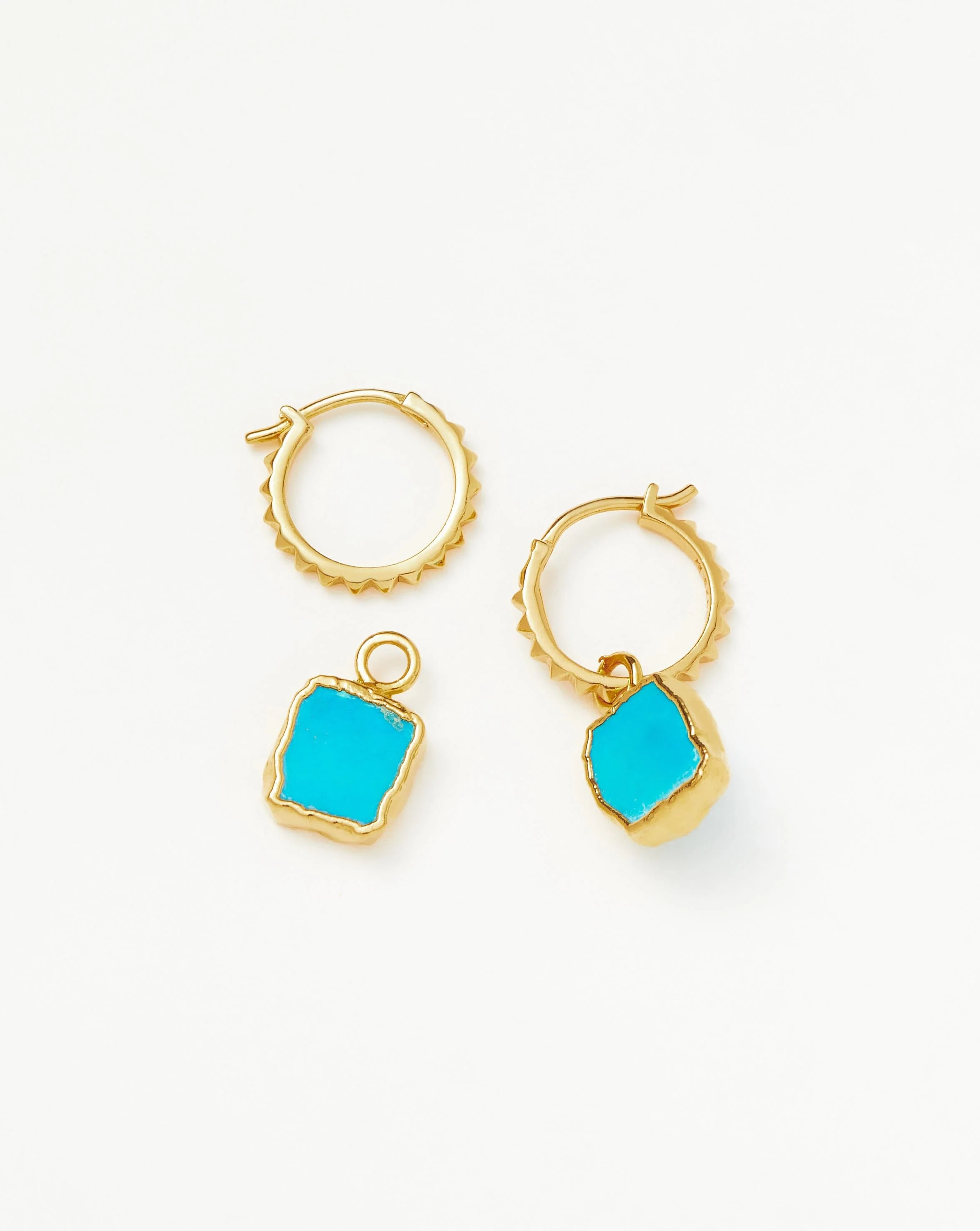 Mini Pyramid Charm Hoop Earrings | 18k Gold Vermeil/Turquoise - Image 4