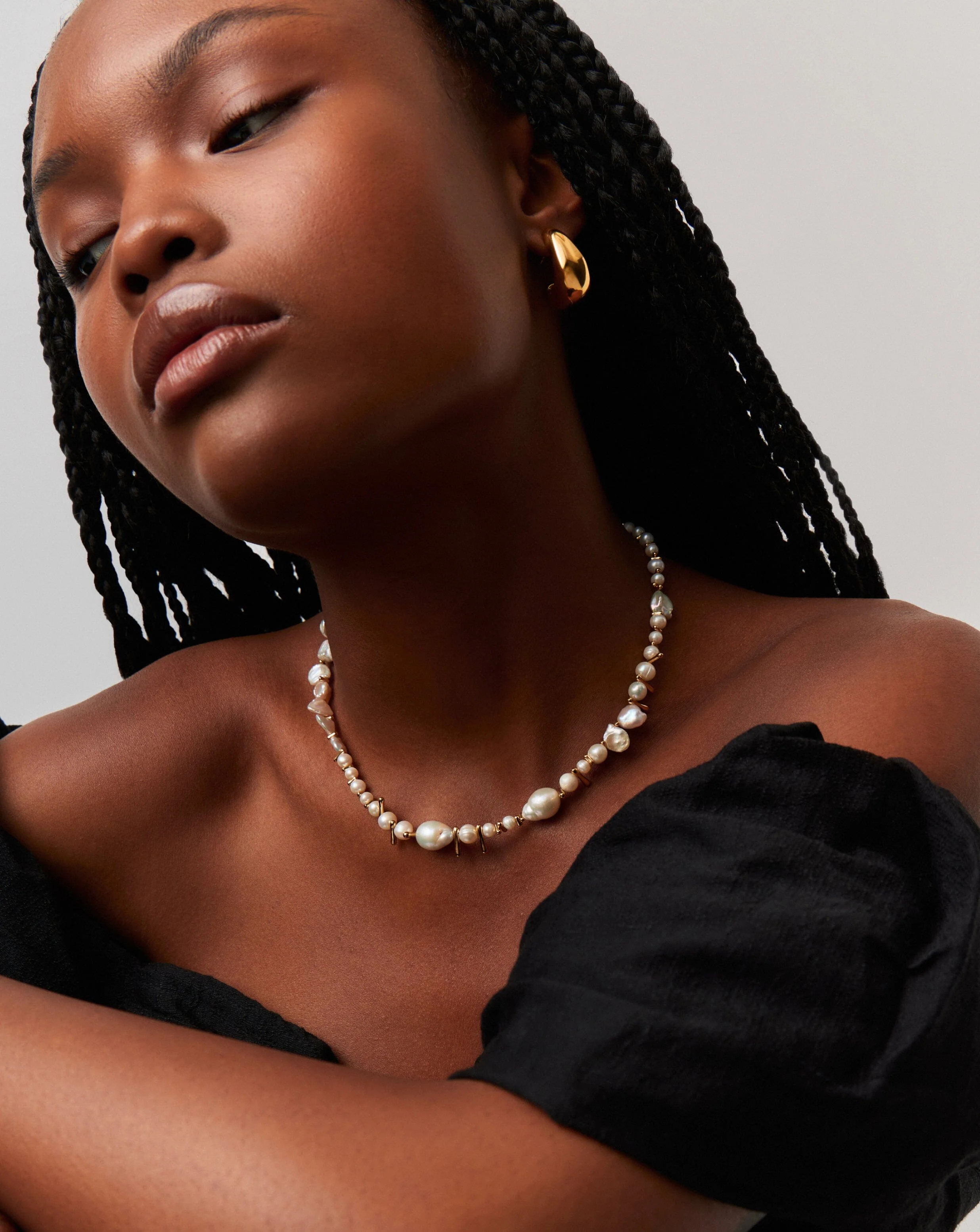 Mixed Pearl Statement Beaded Necklace | 18k Gold Plated/Pearl - Image 2