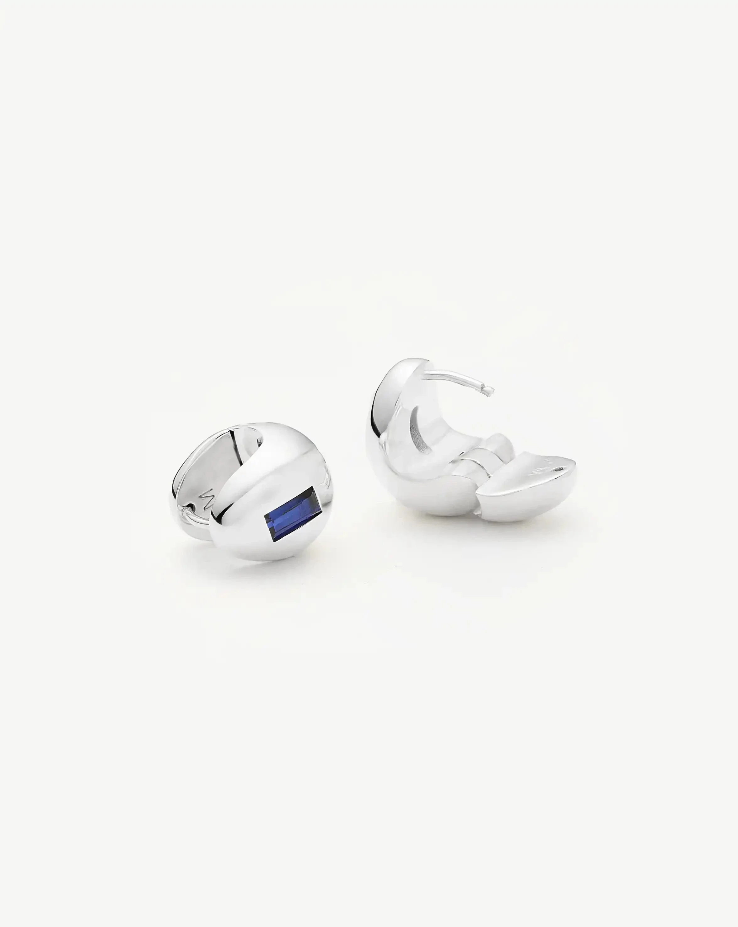 Molten Gemstone Dome Small Hoop Earrings | Silver Plated/Lab Grown Blue Sapphire - Image 4