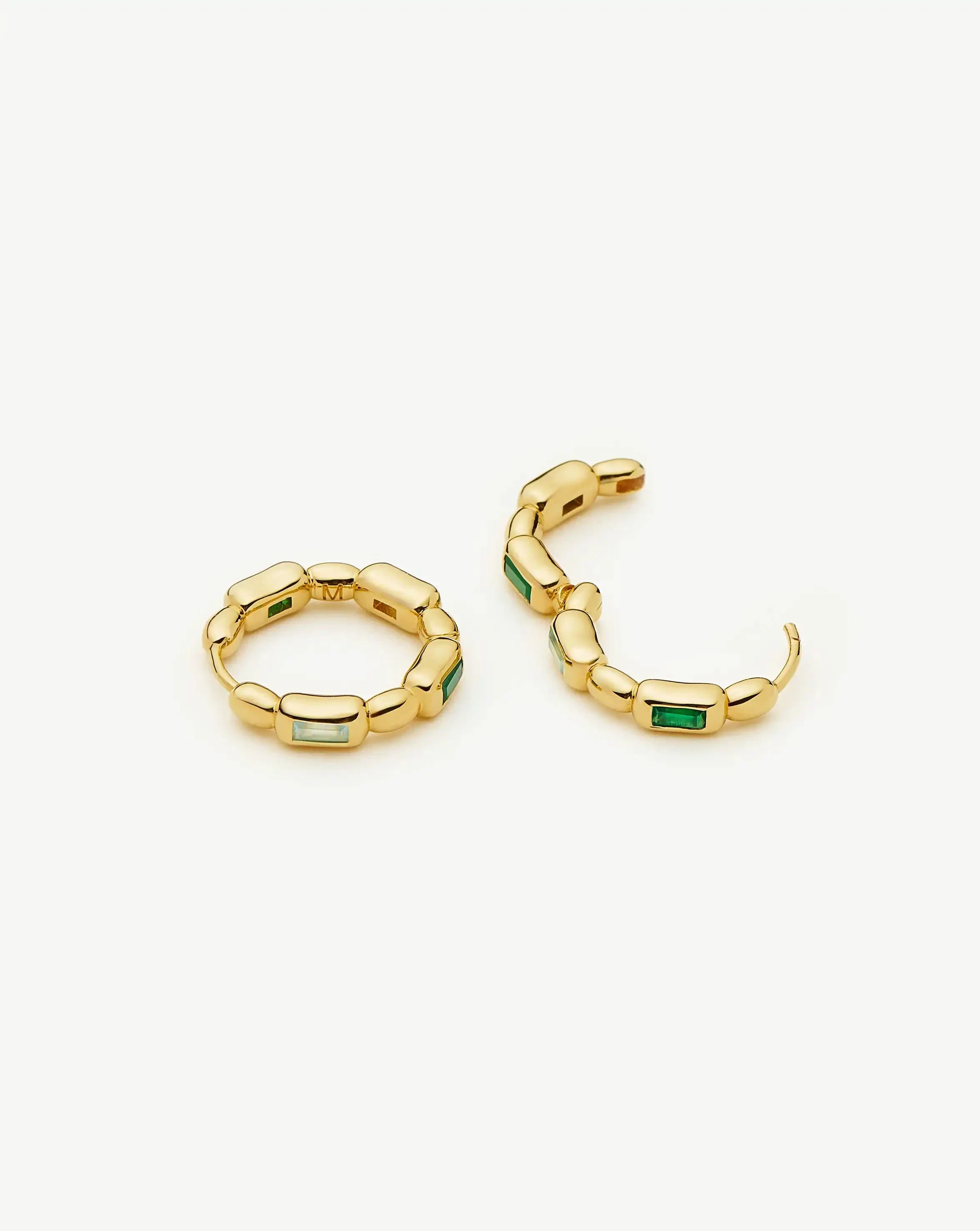 Molten Gemstone Baguette Small Hoop Earrings | 18k Gold Plated/Blue and Green Onyx - Image 4