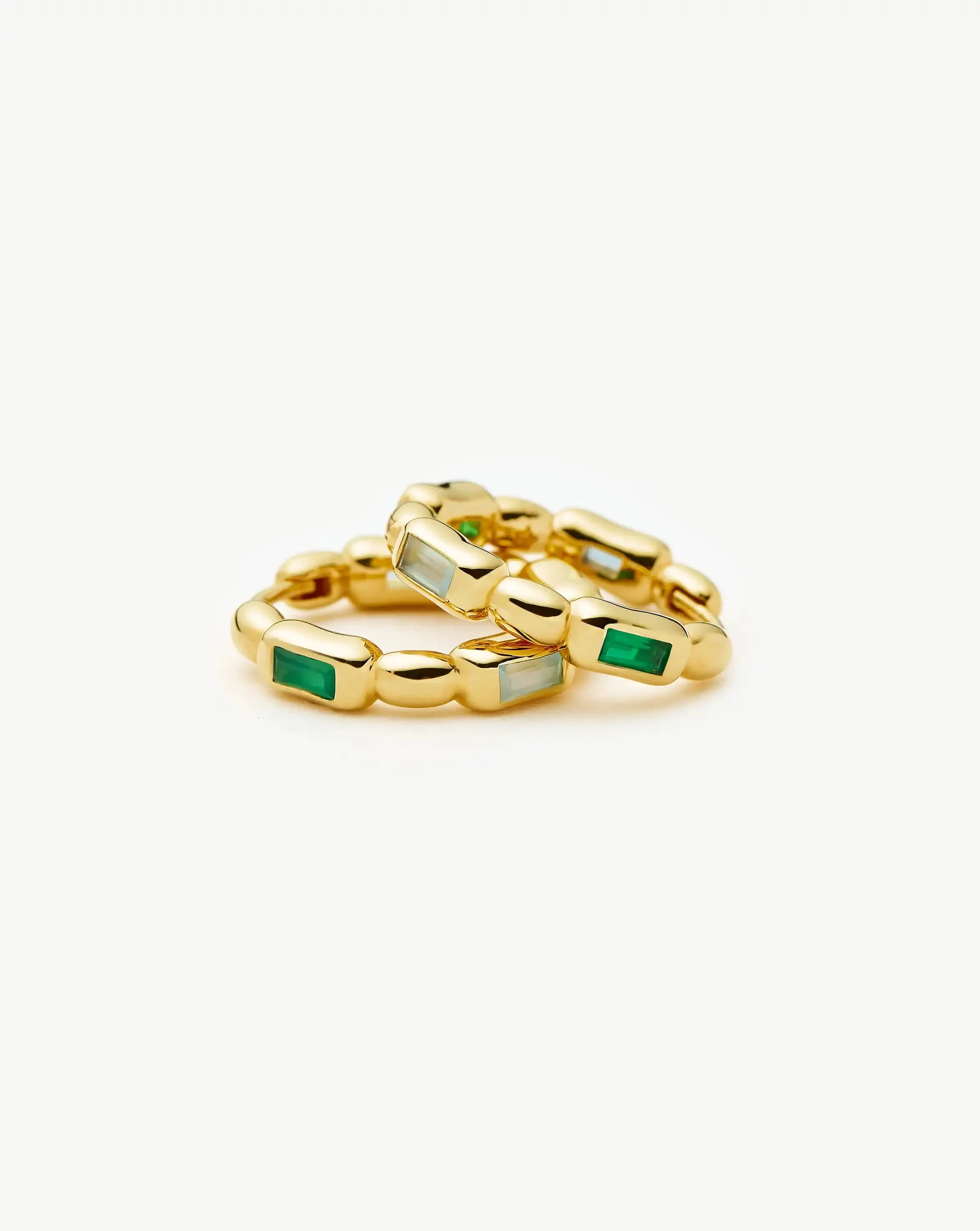Molten Gemstone Baguette Small Hoop Earrings | 18k Gold Plated/Blue and Green Onyx - Image 5