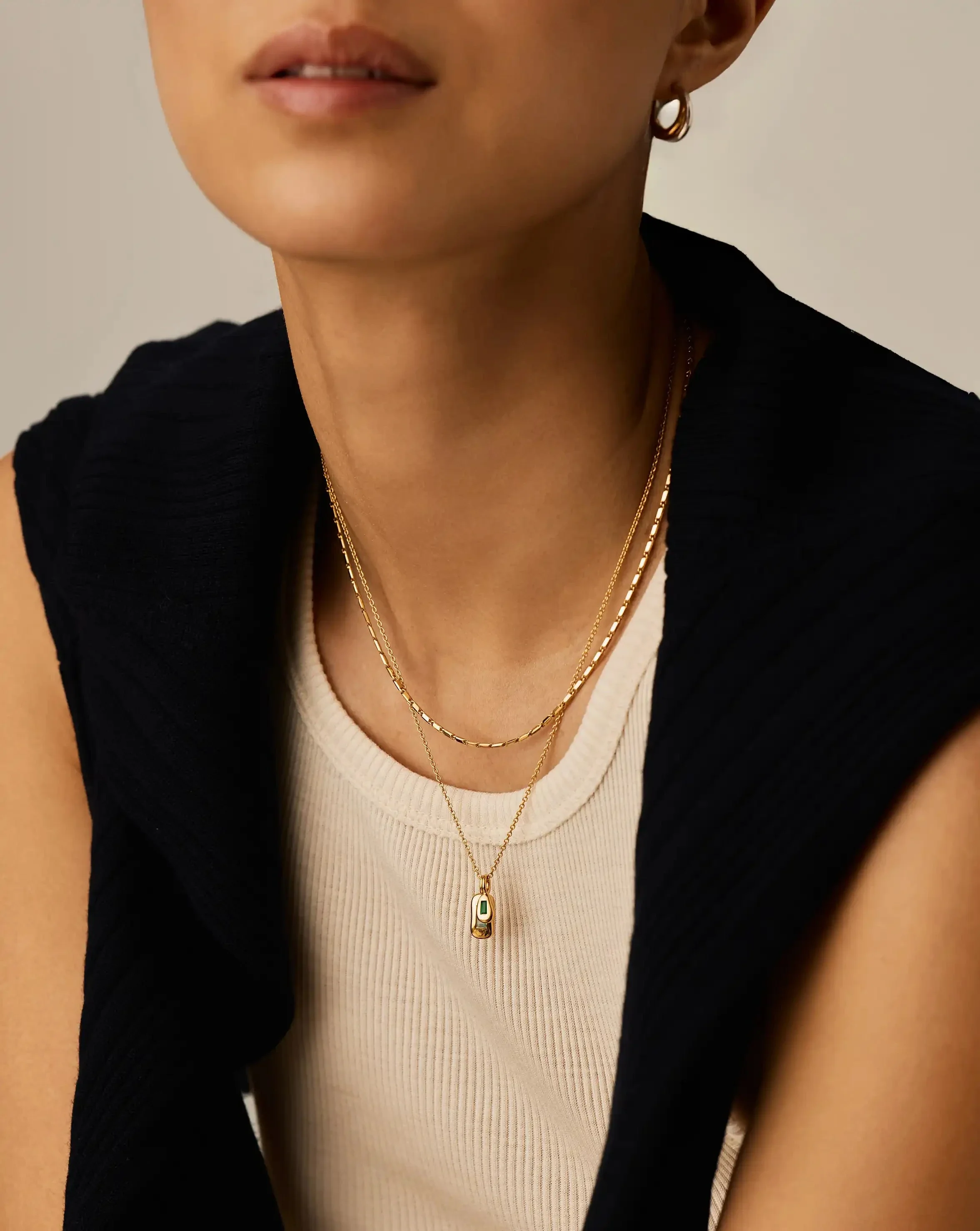 Molten Gemstone Bean Pendant Necklace | 18k Gold Plated/Blue and Green Onyx - Image 3