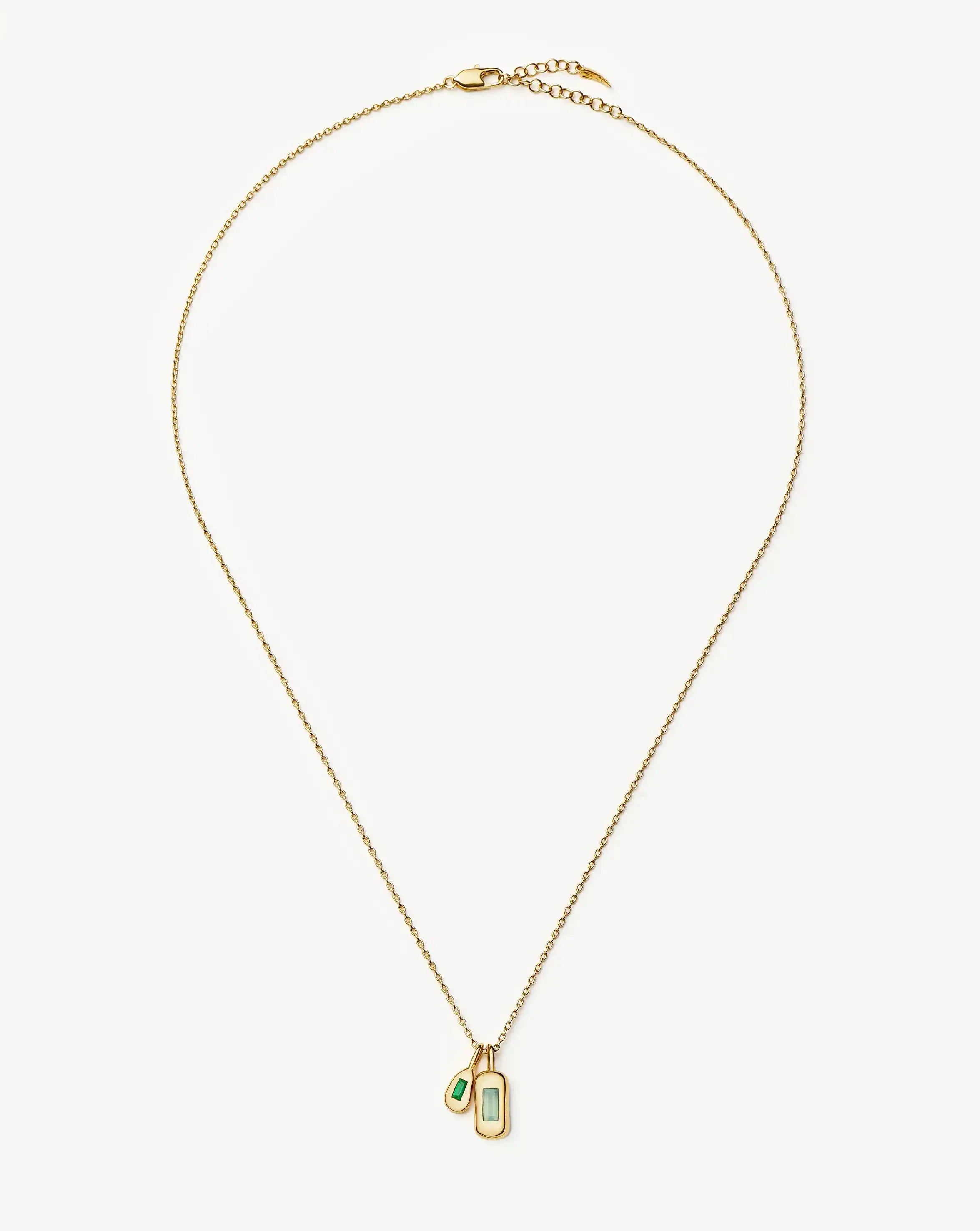 Molten Gemstone Bean Pendant Necklace | 18k Gold Plated/Blue and Green Onyx - Image 5