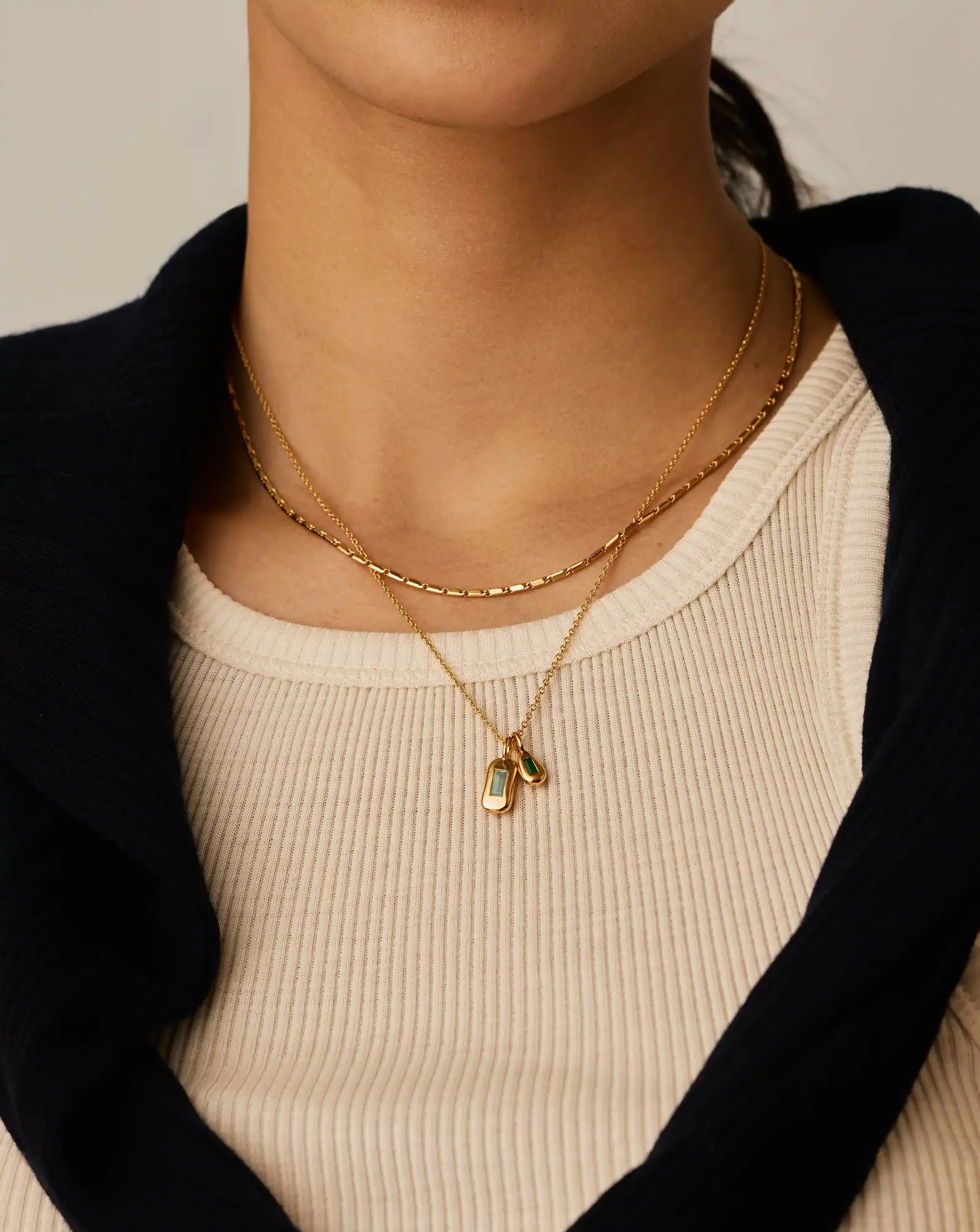 Molten Gemstone Bean Pendant Necklace | 18k Gold Plated/Blue and Green Onyx - Image 6