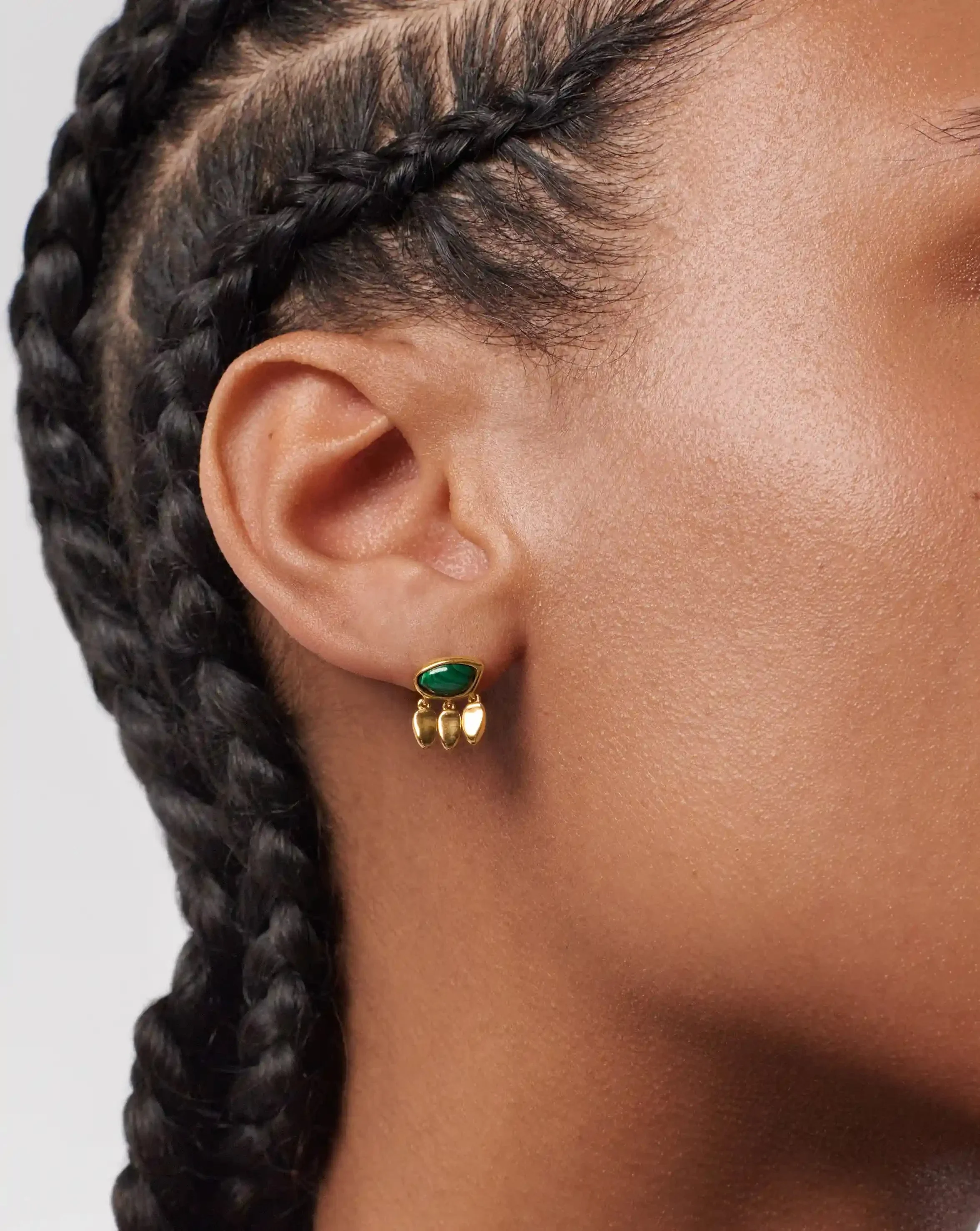 Molten Gemstone Charm Stud Earrings | 18k Gold Vermeil/Malachite - Image 2