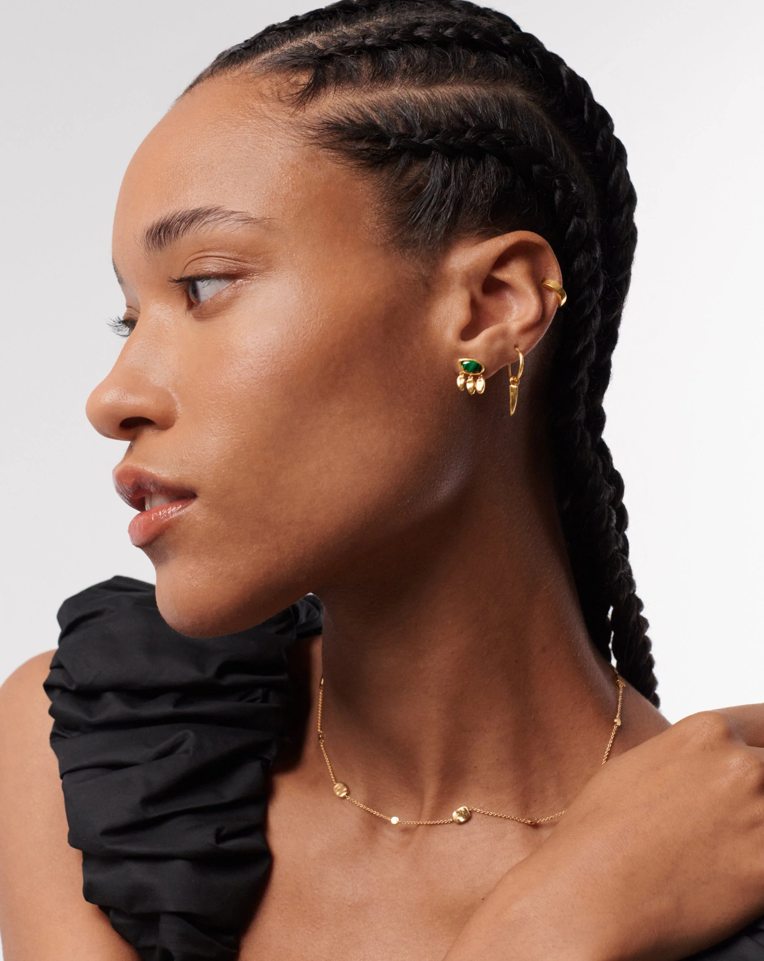 Molten Gemstone Charm Stud Earrings | 18k Gold Vermeil/Malachite - Image 3