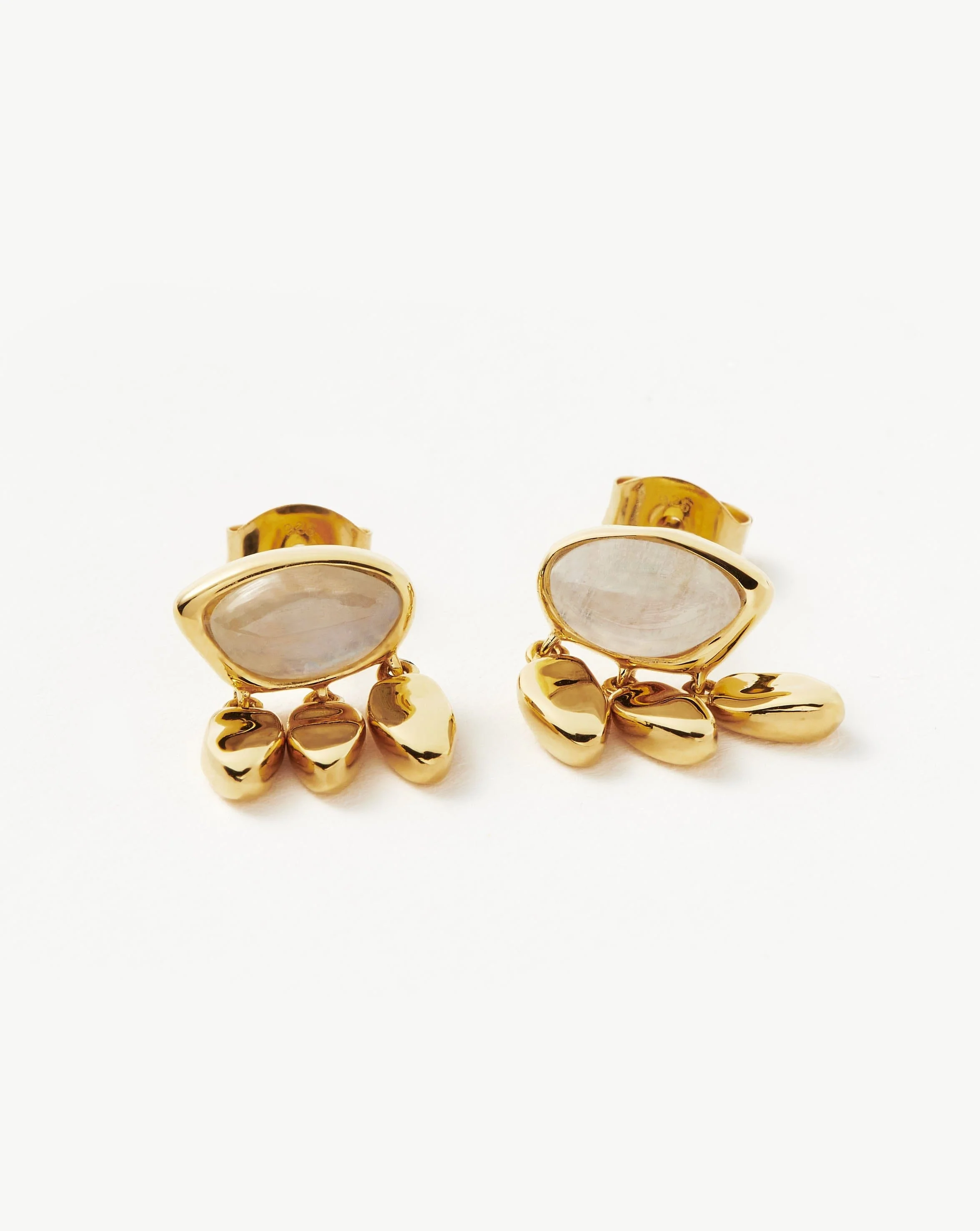 Molten Gemstone Charm Stud Earrings | 18k Gold Vermeil/Rainbow Moonstone - Image 4