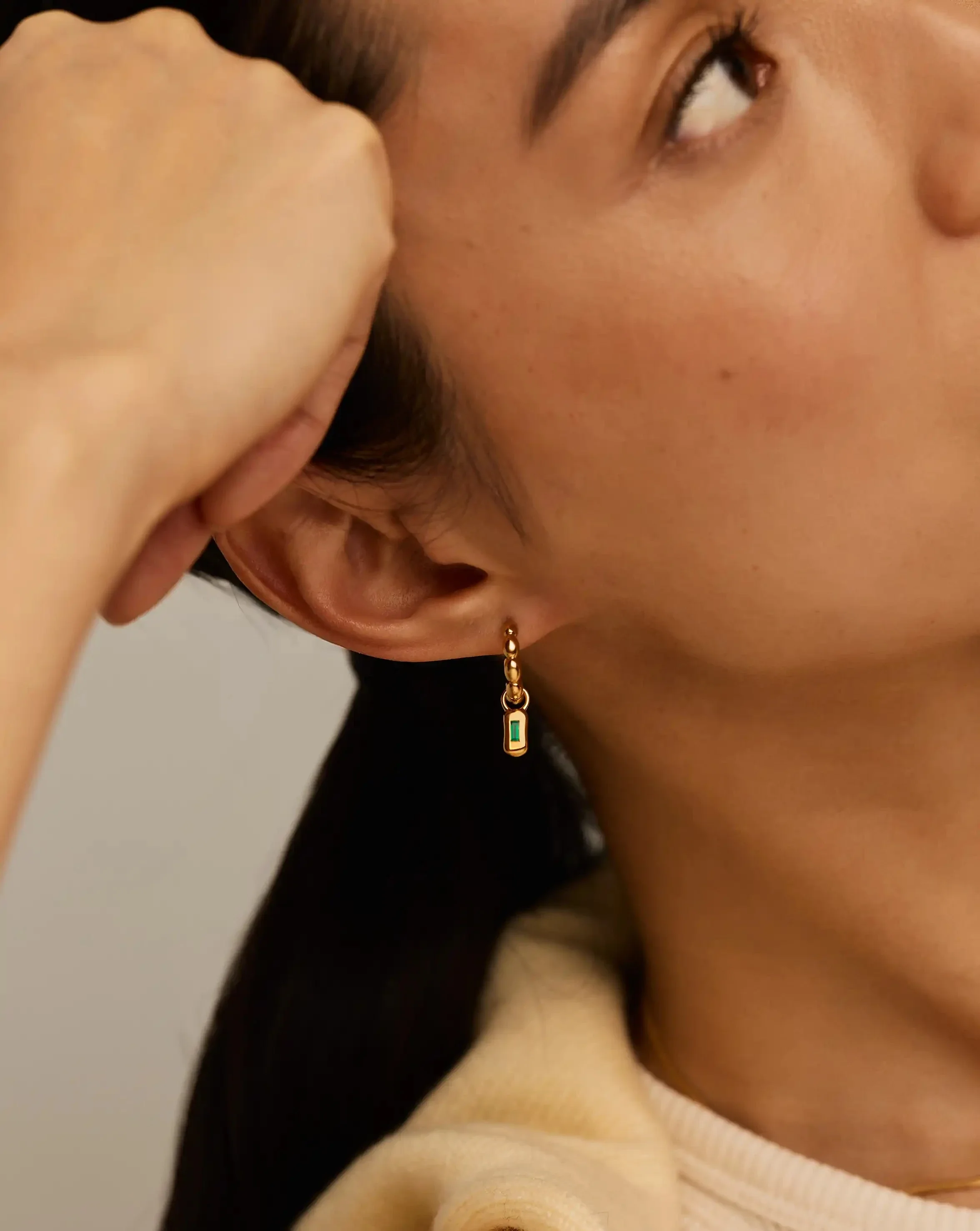Molten Gemstone Charm Hoop Earrings | 18k Gold Plated/Green Onyx - Image 3