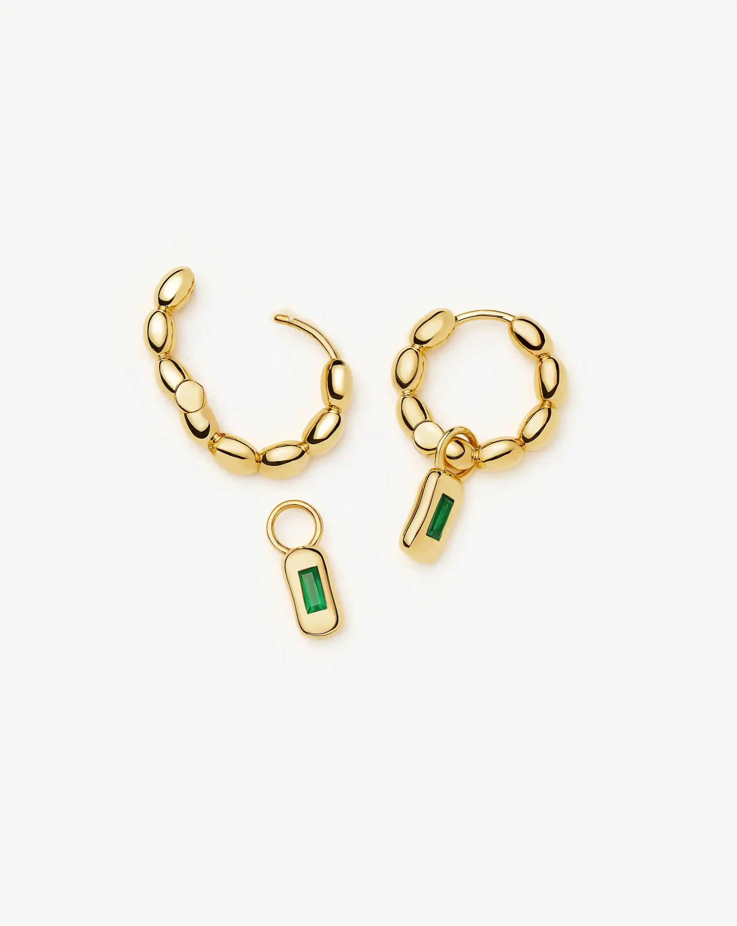 Molten Gemstone Charm Hoop Earrings | 18k Gold Plated/Green Onyx - Image 4