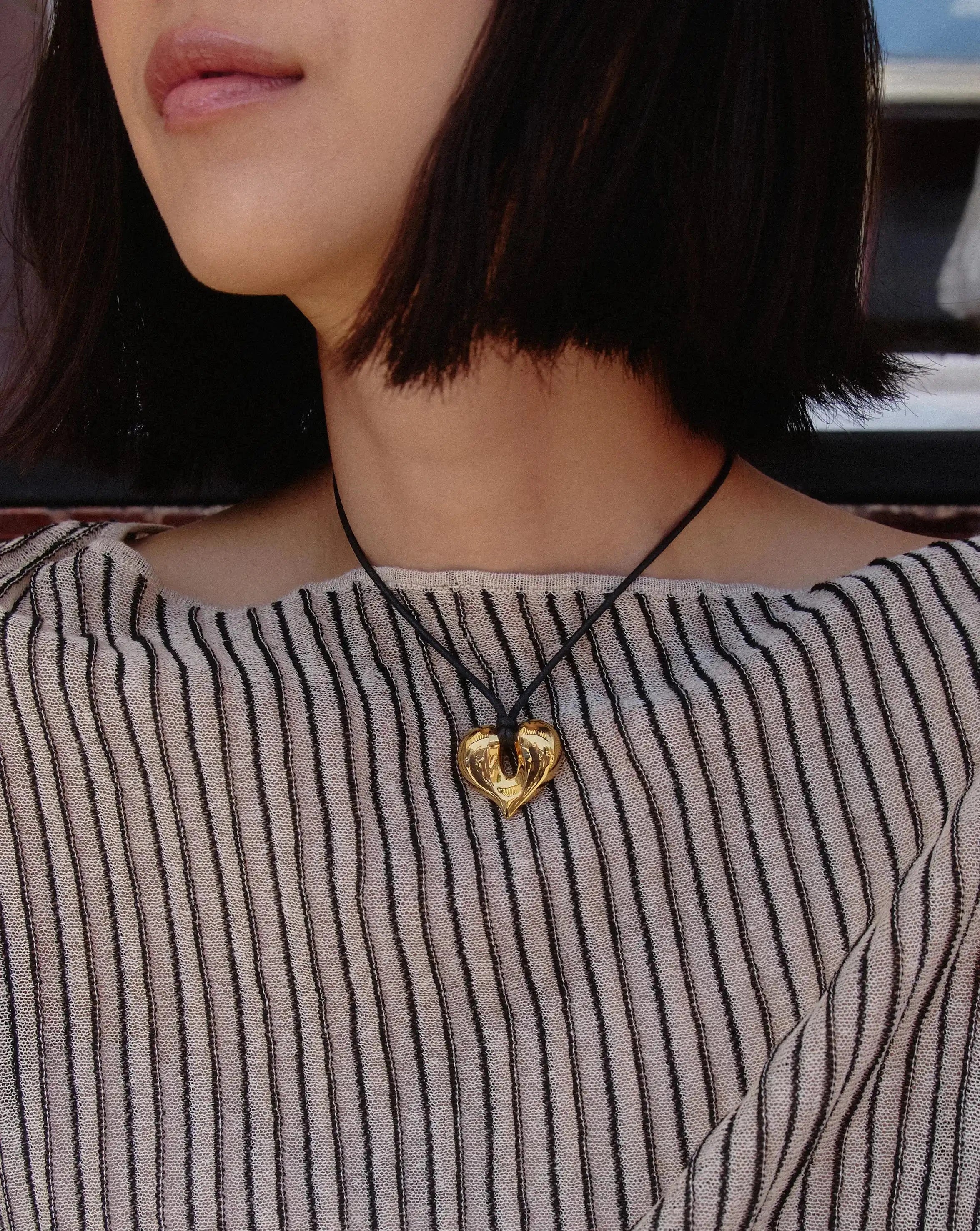 Molten Heart Pendant Cord Necklace | 18k Gold Plated - Image 3