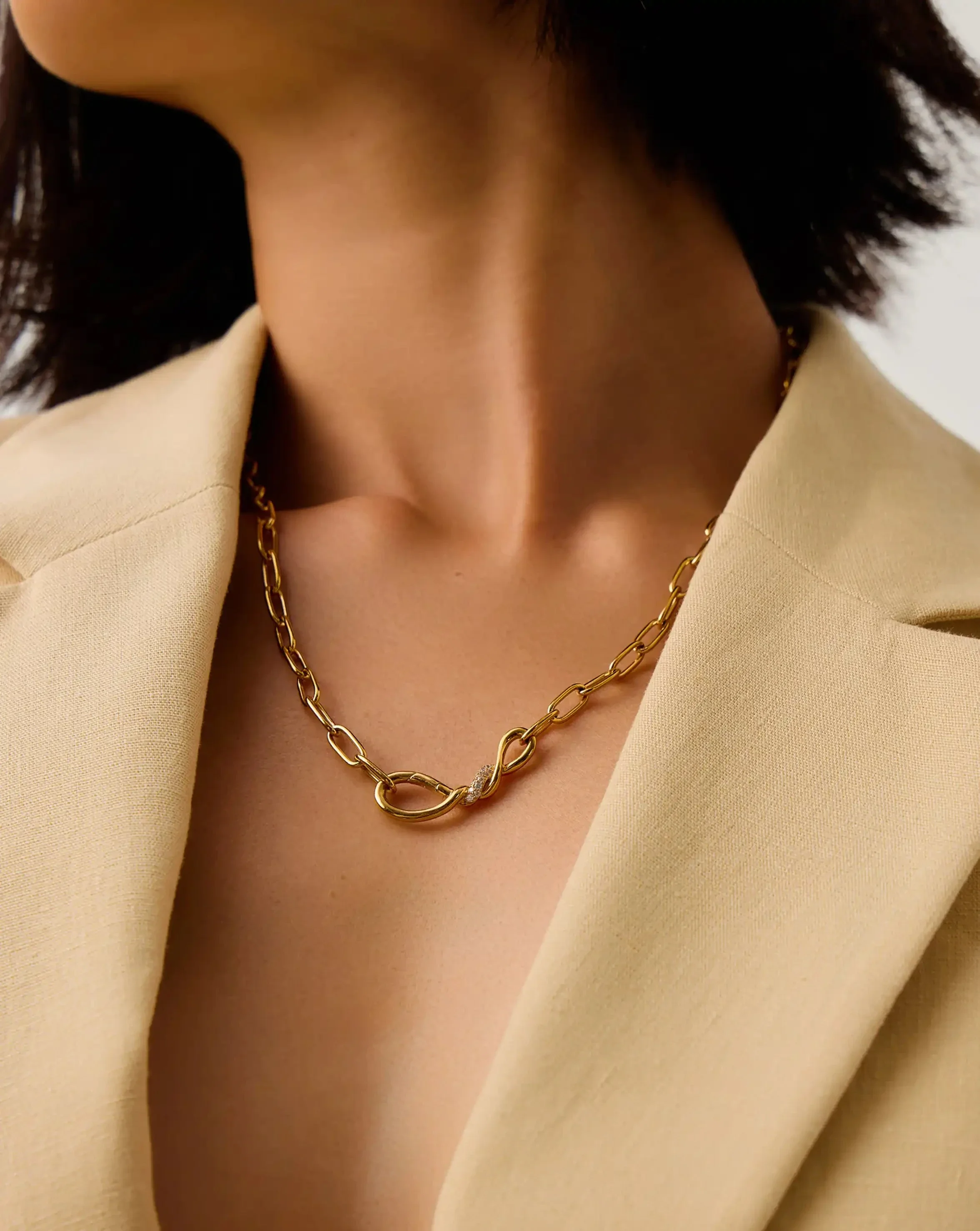 Molten Snow Paperclip Chain Necklace | 18k Gold Plated/Cubic Zirconia - Image 2