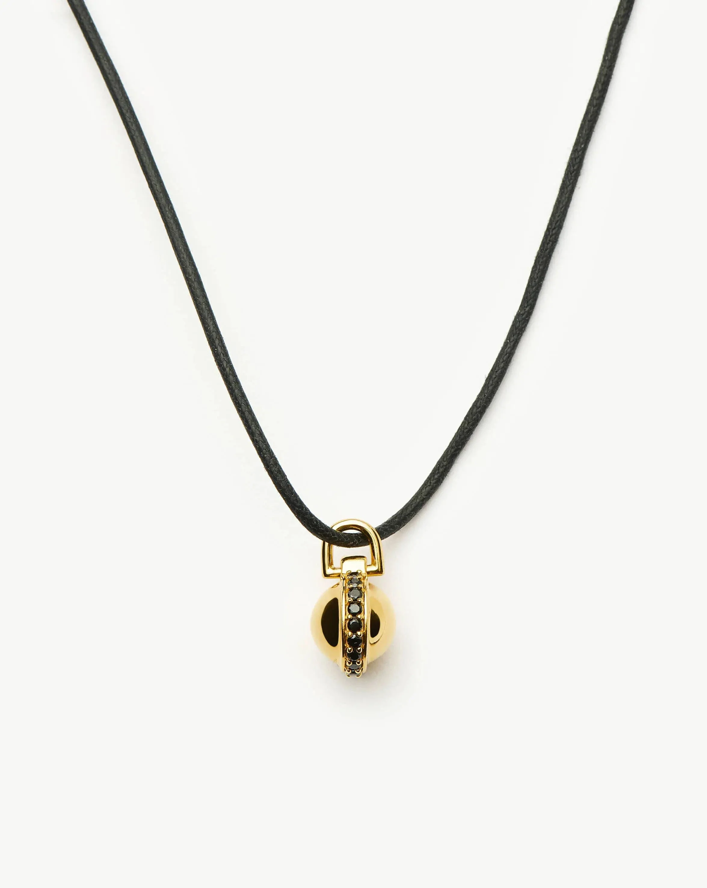 Orb Gemstone Pendant Cord Necklace | 18k Gold Plated / Black Spinel