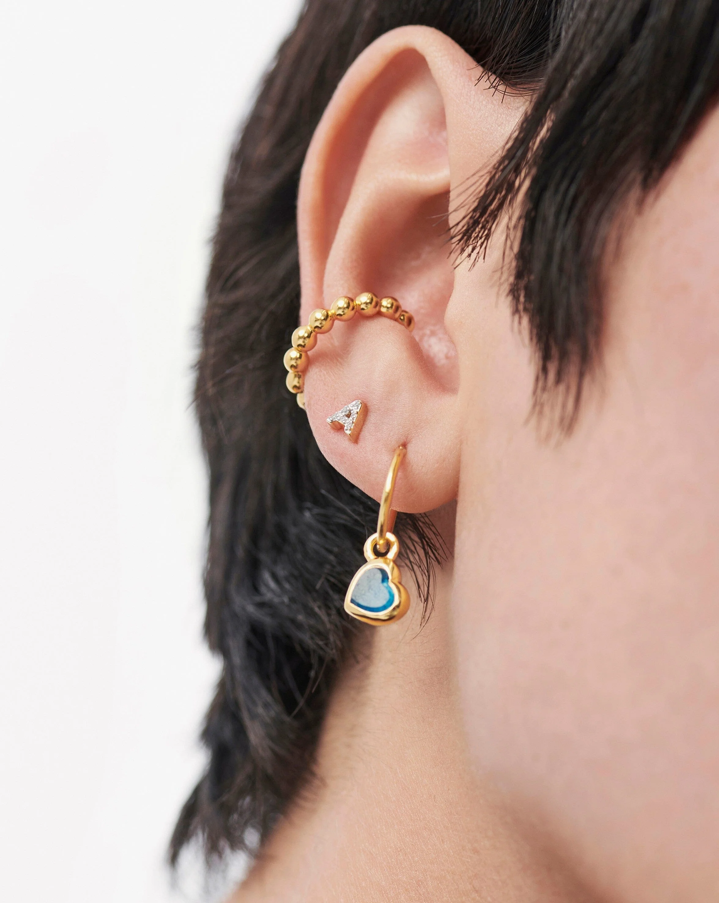 Pave Initial Single Stud Earring - Initial A | 18k Gold Vermeil/Cubic Zirconia - Image 2