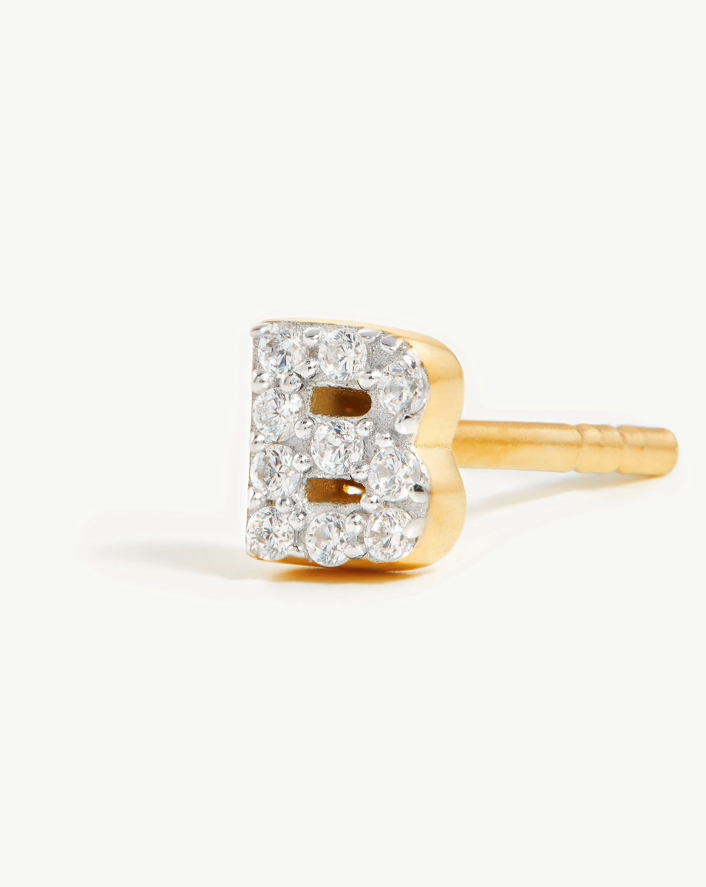 Pave Initial Single Stud Earring - Initial B | 18k Gold Vermeil/Cubic Zirconia - Image 2