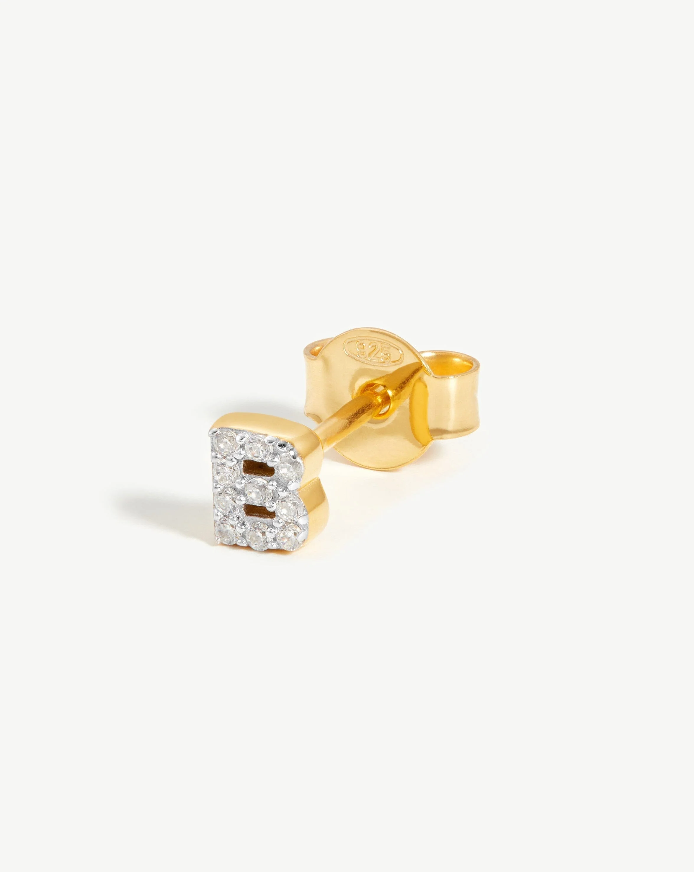Pave Initial Single Stud Earring - Initial B | 18k Gold Vermeil/Cubic Zirconia - Image 3