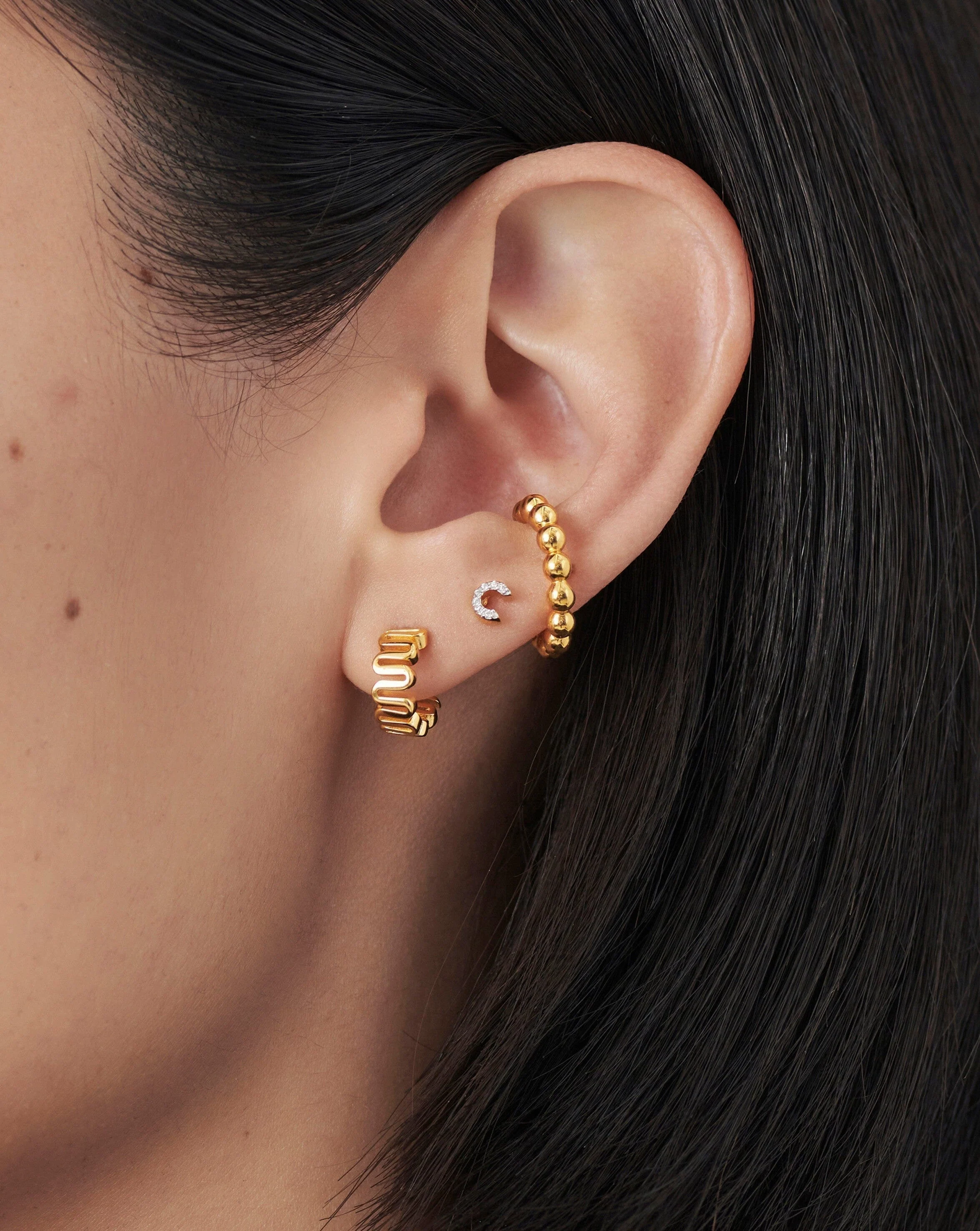 Pave Initial Single Stud Earring - Initial C | 18k Gold Vermeil/Cubic Zirconia - Image 2
