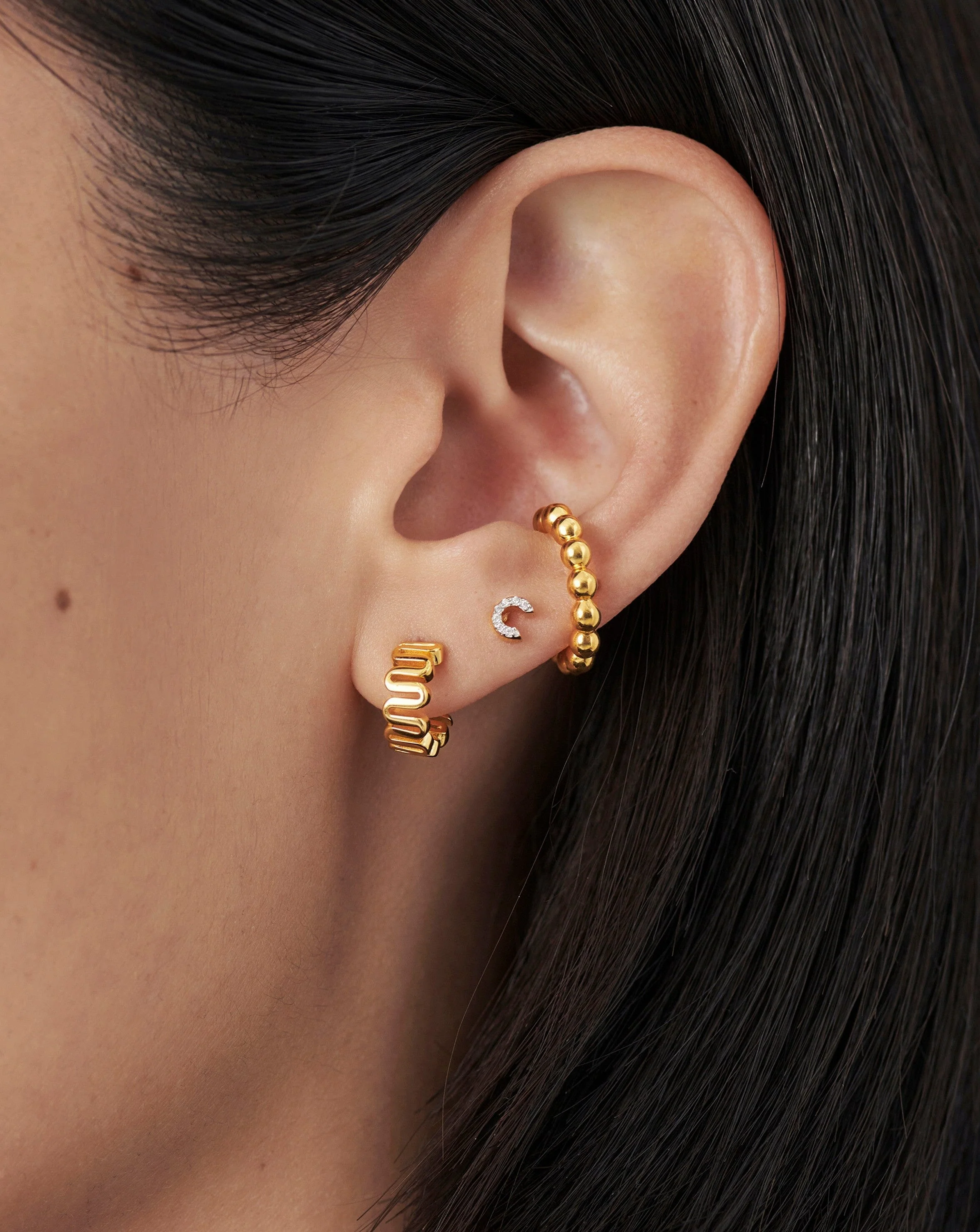 Pave Initial Single Stud Earring - Initial C | 18k Gold Vermeil/Cubic Zirconia - Image 3