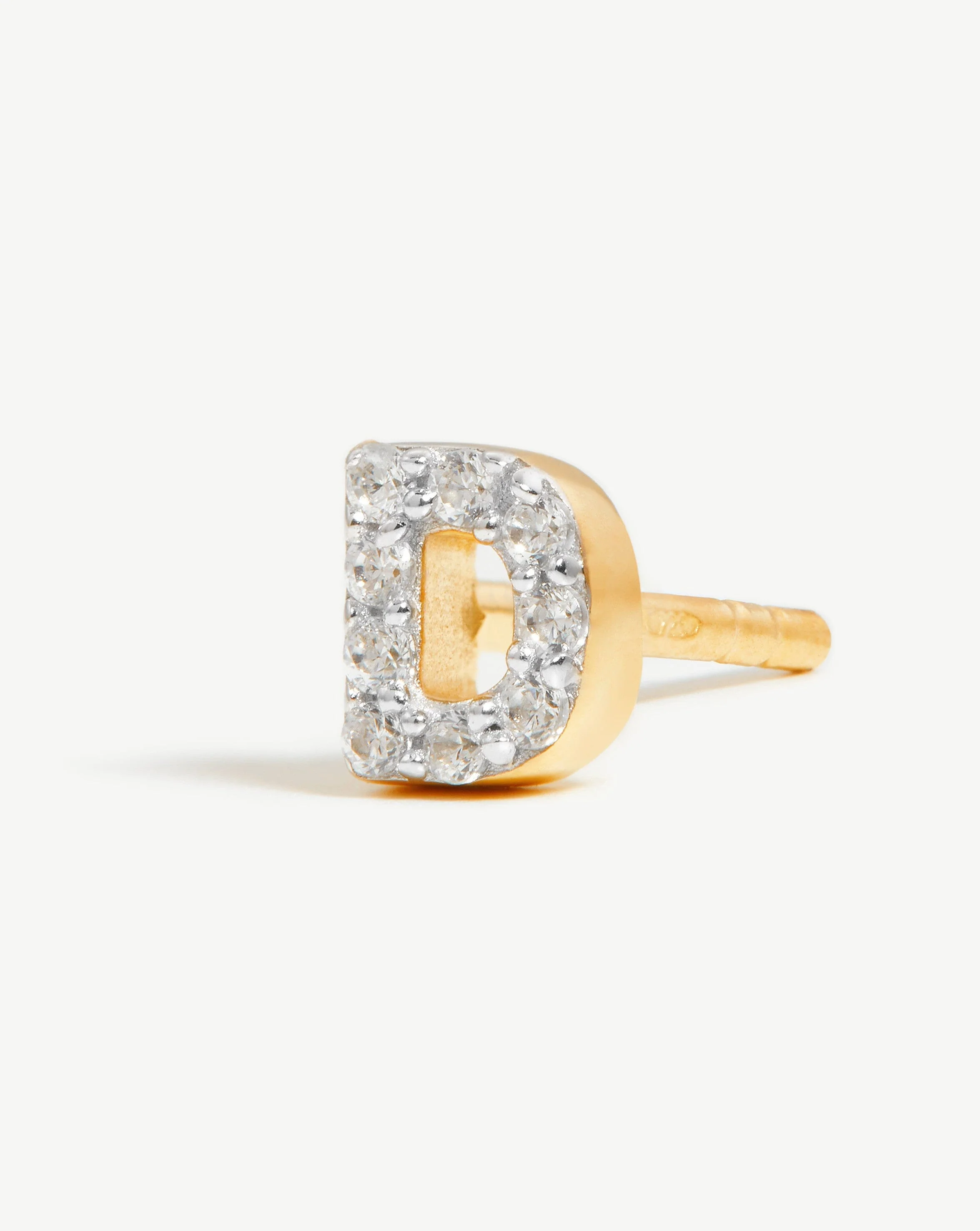 Pave Initial Single Stud Earring - Initial D | 18k Gold Vermeil/Cubic Zirconia - Image 2