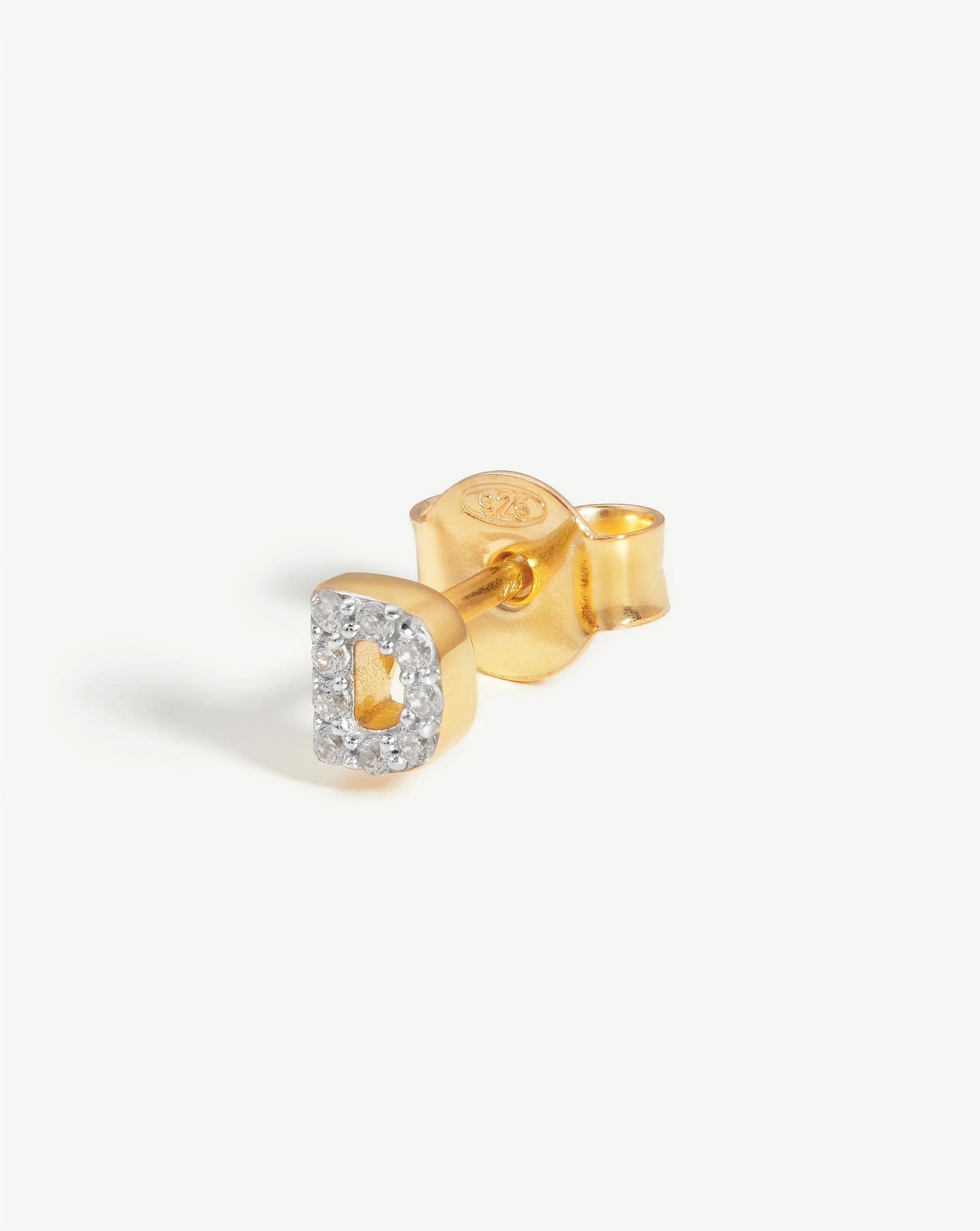 Pave Initial Single Stud Earring - Initial D | 18k Gold Vermeil/Cubic Zirconia - Image 3