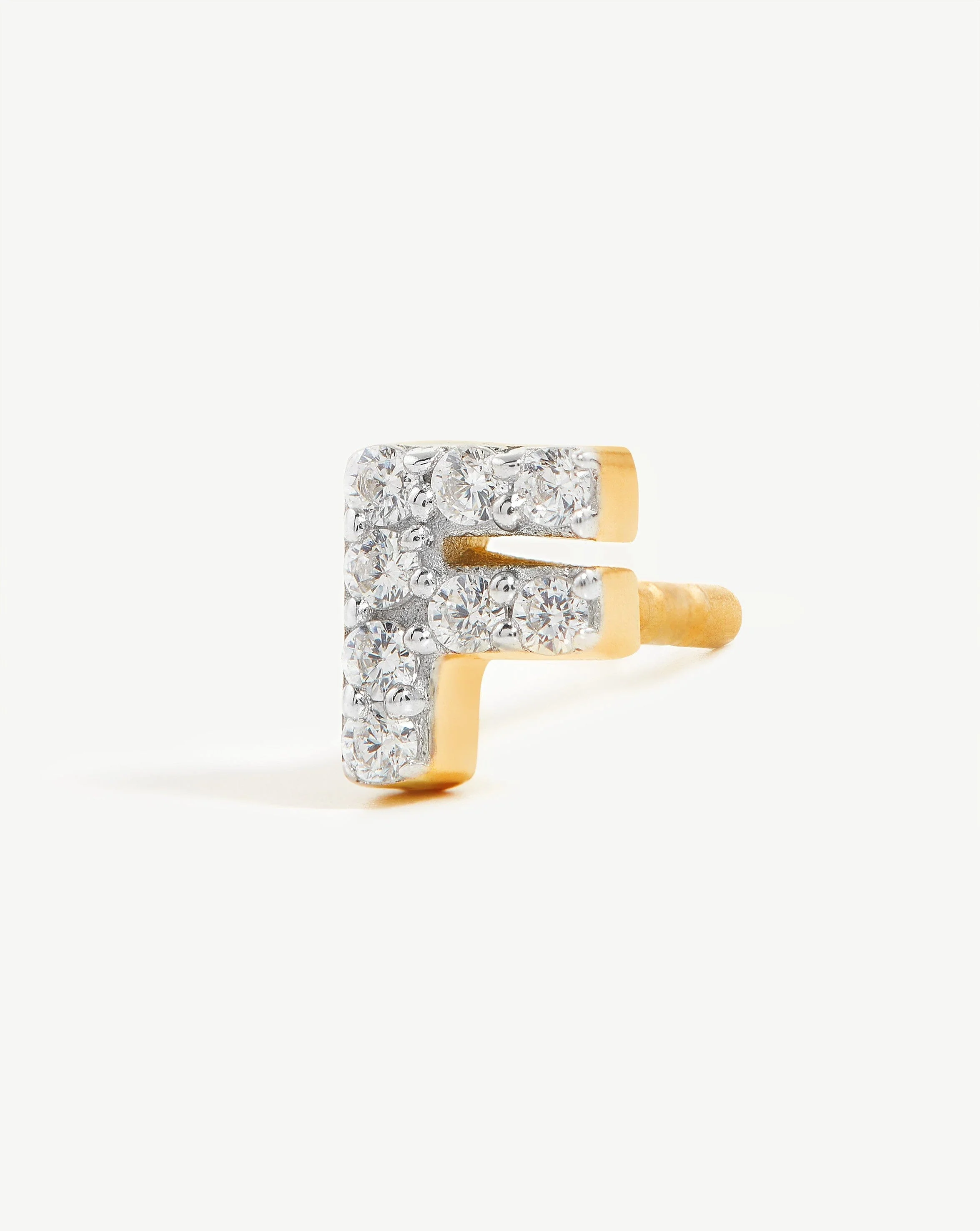 Pave Initial Single Stud Earring - Initial F | 18k Gold Vermeil/Cubic Zirconia - Image 2