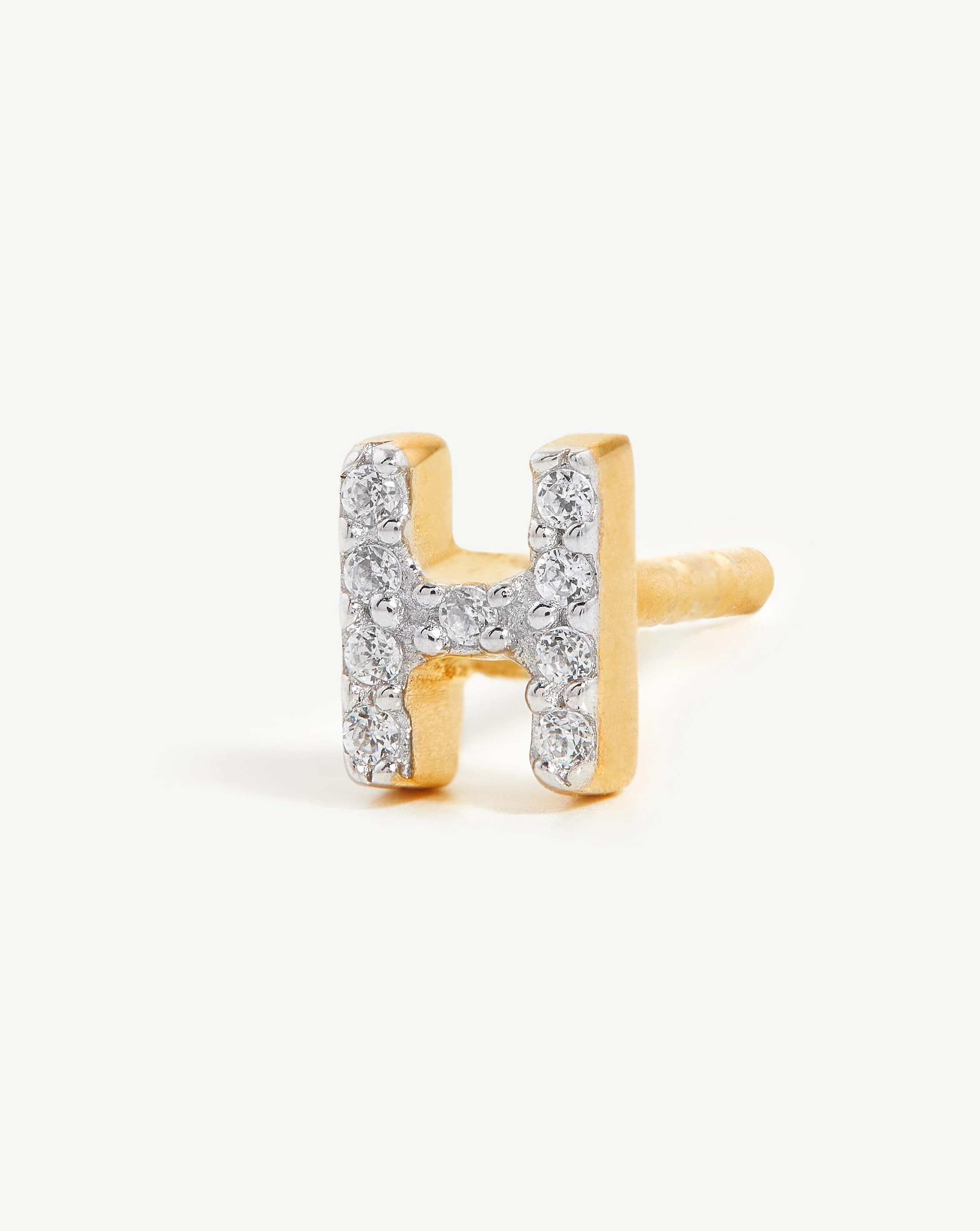 Pave Initial Single Stud Earring - Initial H | 18k Gold Vermeil/Cubic Zirconia - Image 2