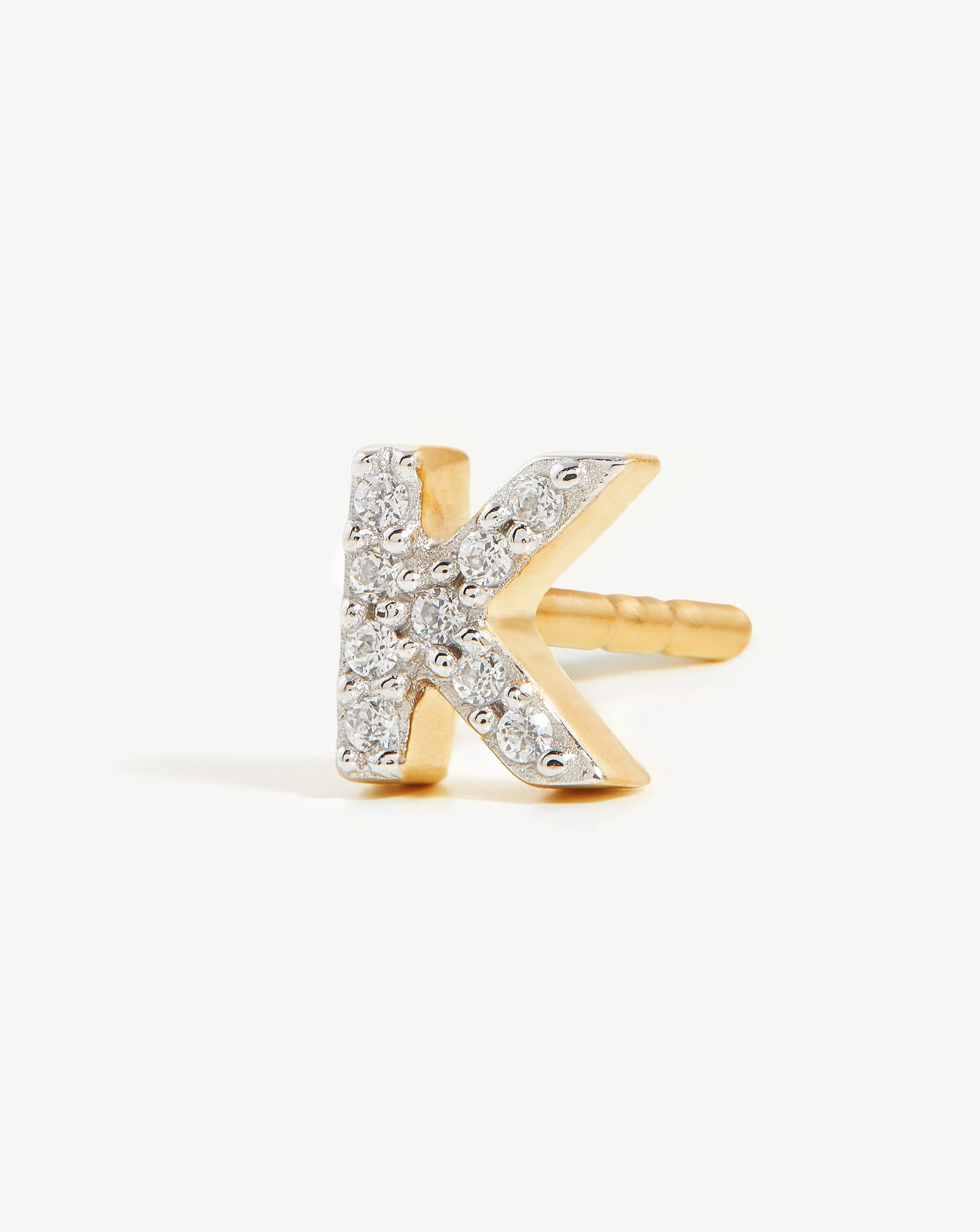 Pave Initial Single Stud Earring - Initial K | 18k Gold Vermeil/Cubic Zirconia - Image 2
