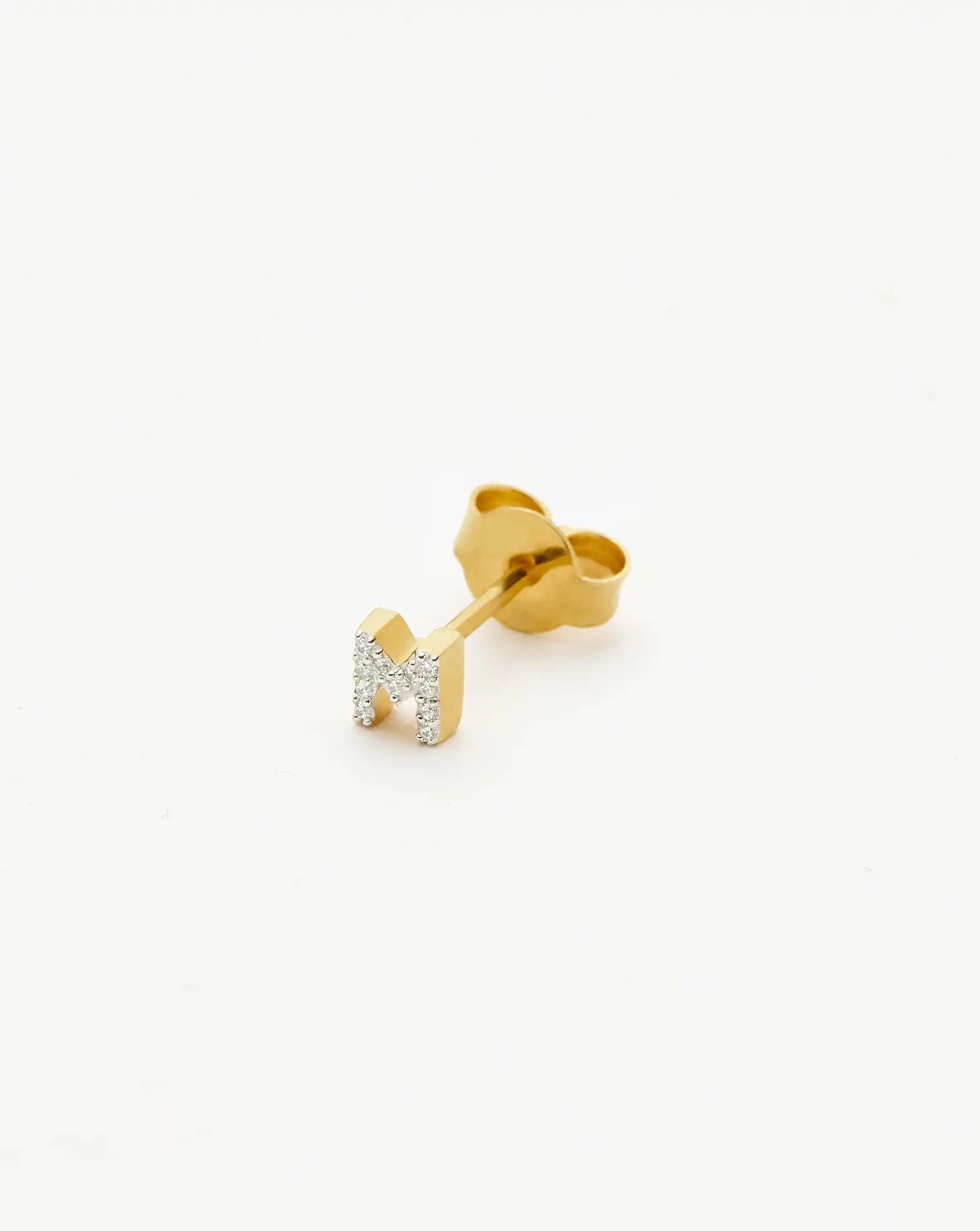 Pave Initial Single Stud Earring - Initial M | 18k Gold Vermeil/Cubic Zirconia