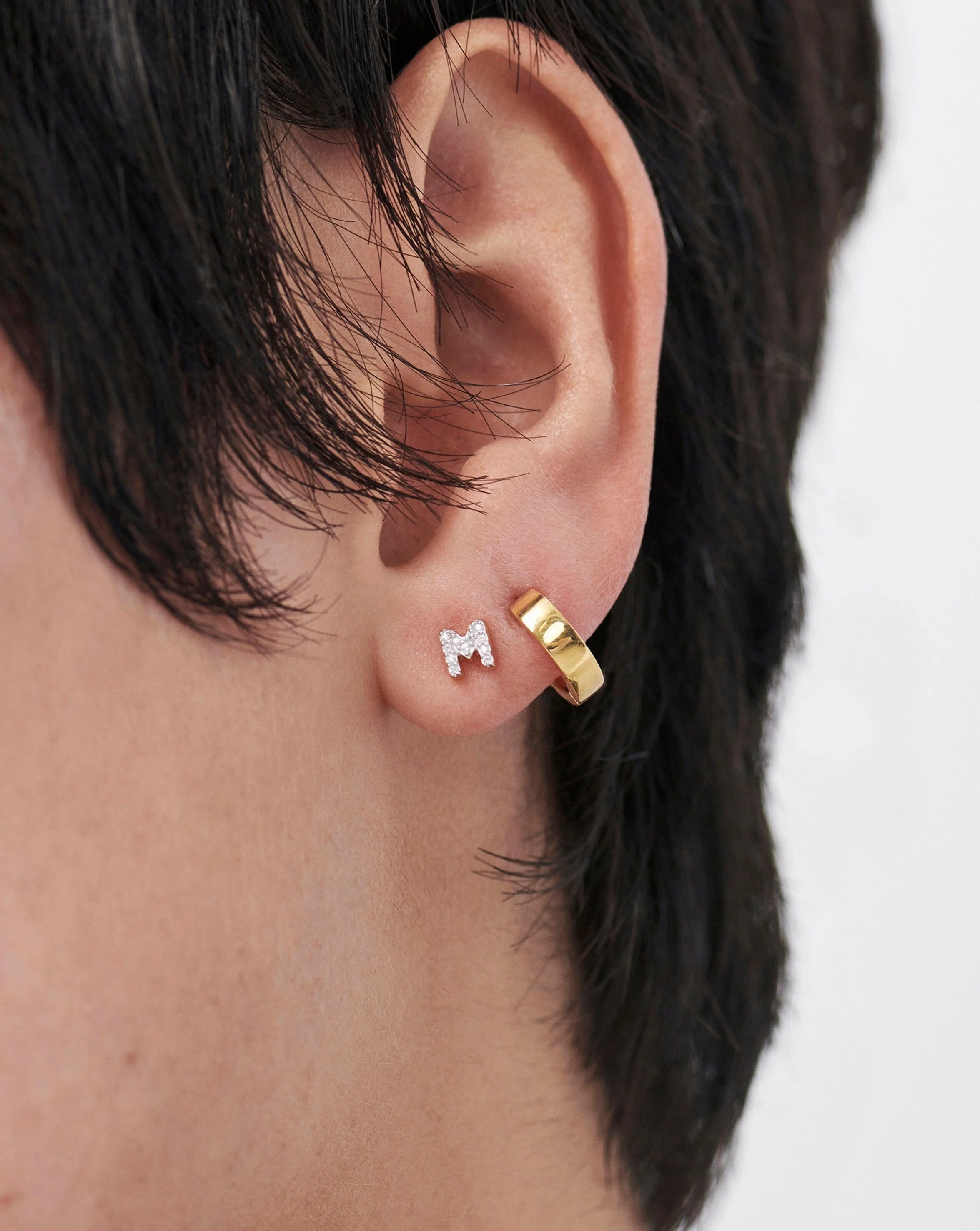 Pave Initial Single Stud Earring - Initial M | 18k Gold Vermeil/Cubic Zirconia - Image 2