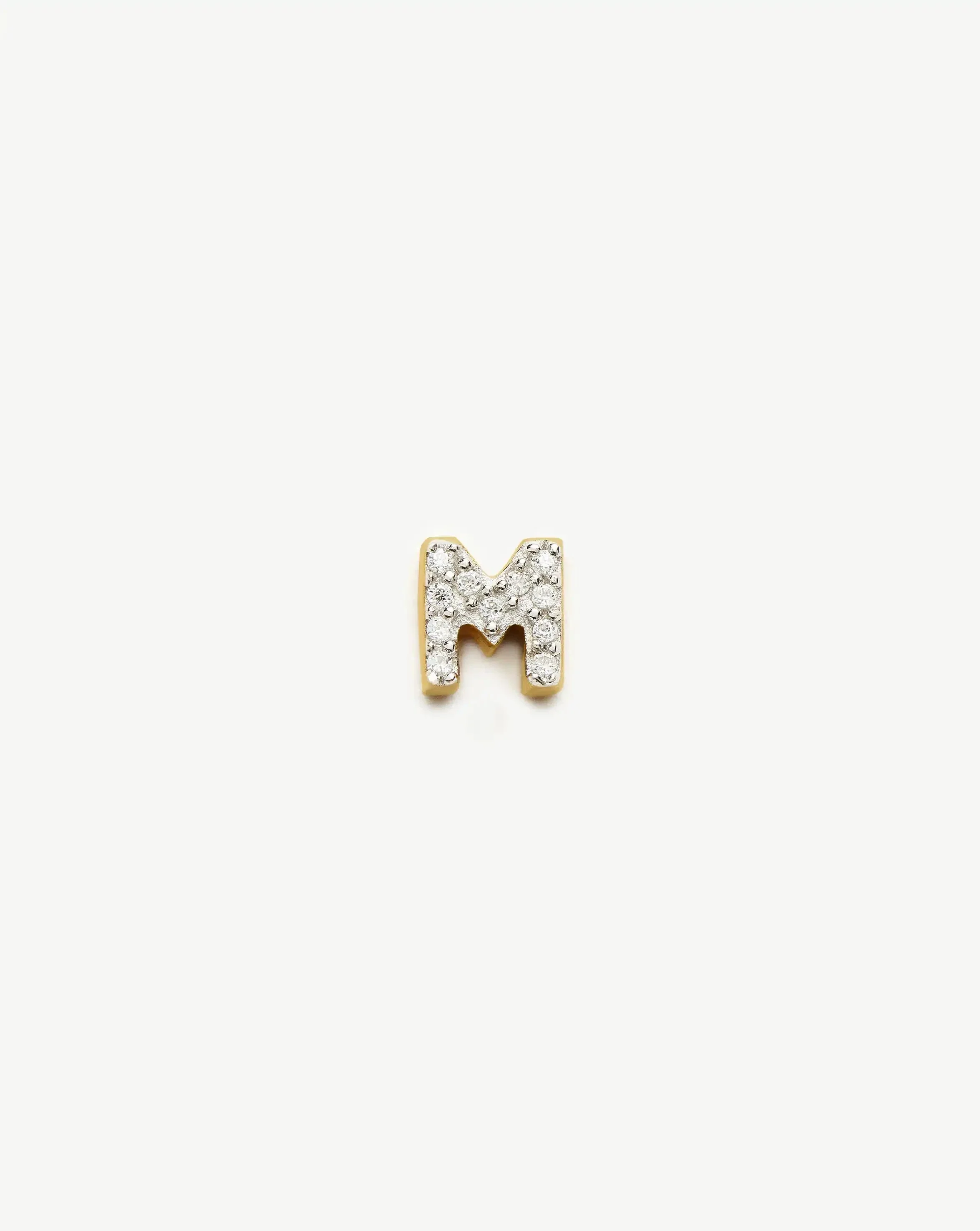 Pave Initial Single Stud Earring - Initial M | 18k Gold Vermeil/Cubic Zirconia - Image 4