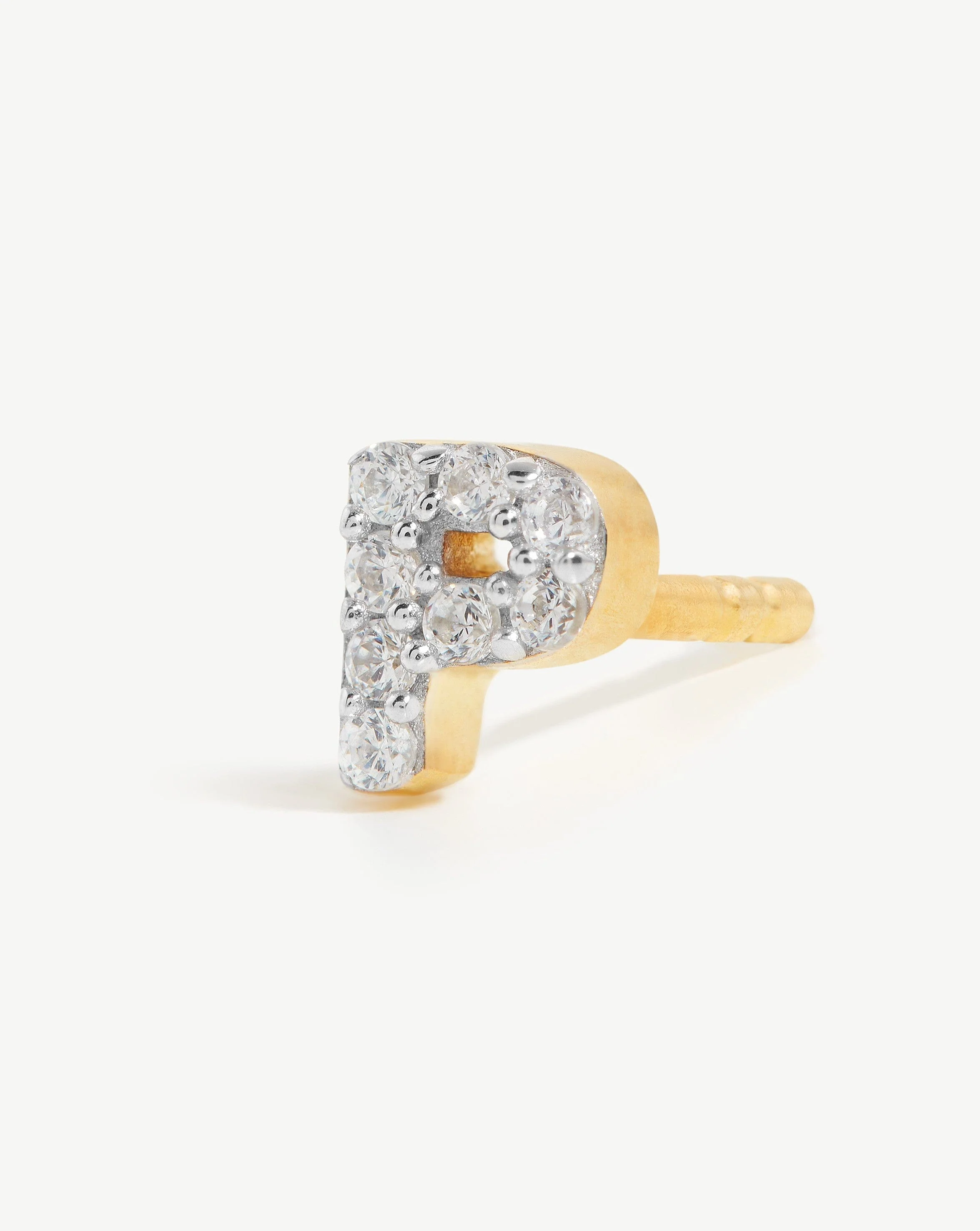 Pave Initial Single Stud Earring - Initial P | 18k Gold Vermeil/Cubic Zirconia - Image 2