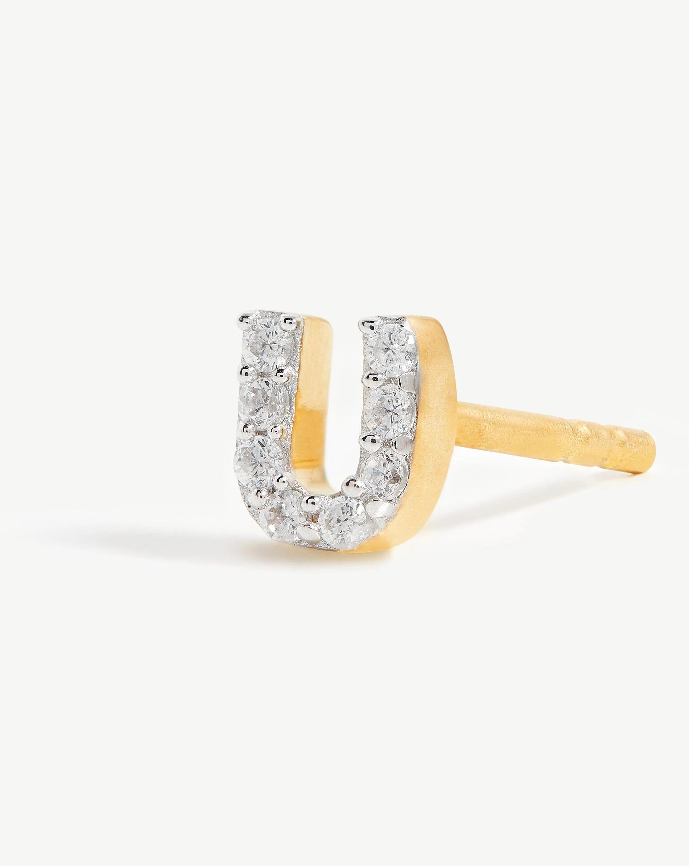 Pave Initial Single Stud Earring - Initial U | 18k Gold Vermeil/Cubic Zirconia - Image 2