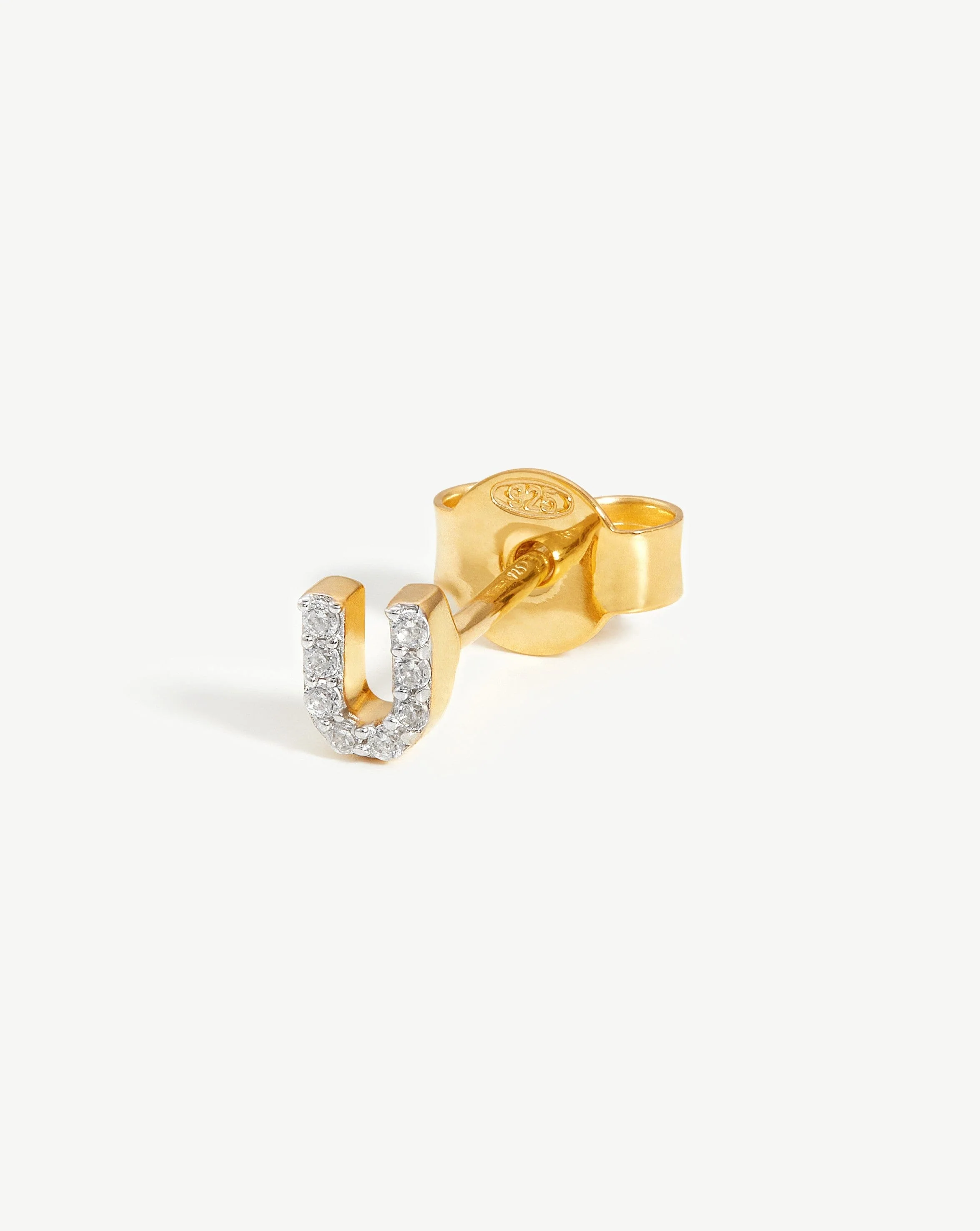 Pave Initial Single Stud Earring - Initial U | 18k Gold Vermeil/Cubic Zirconia - Image 3