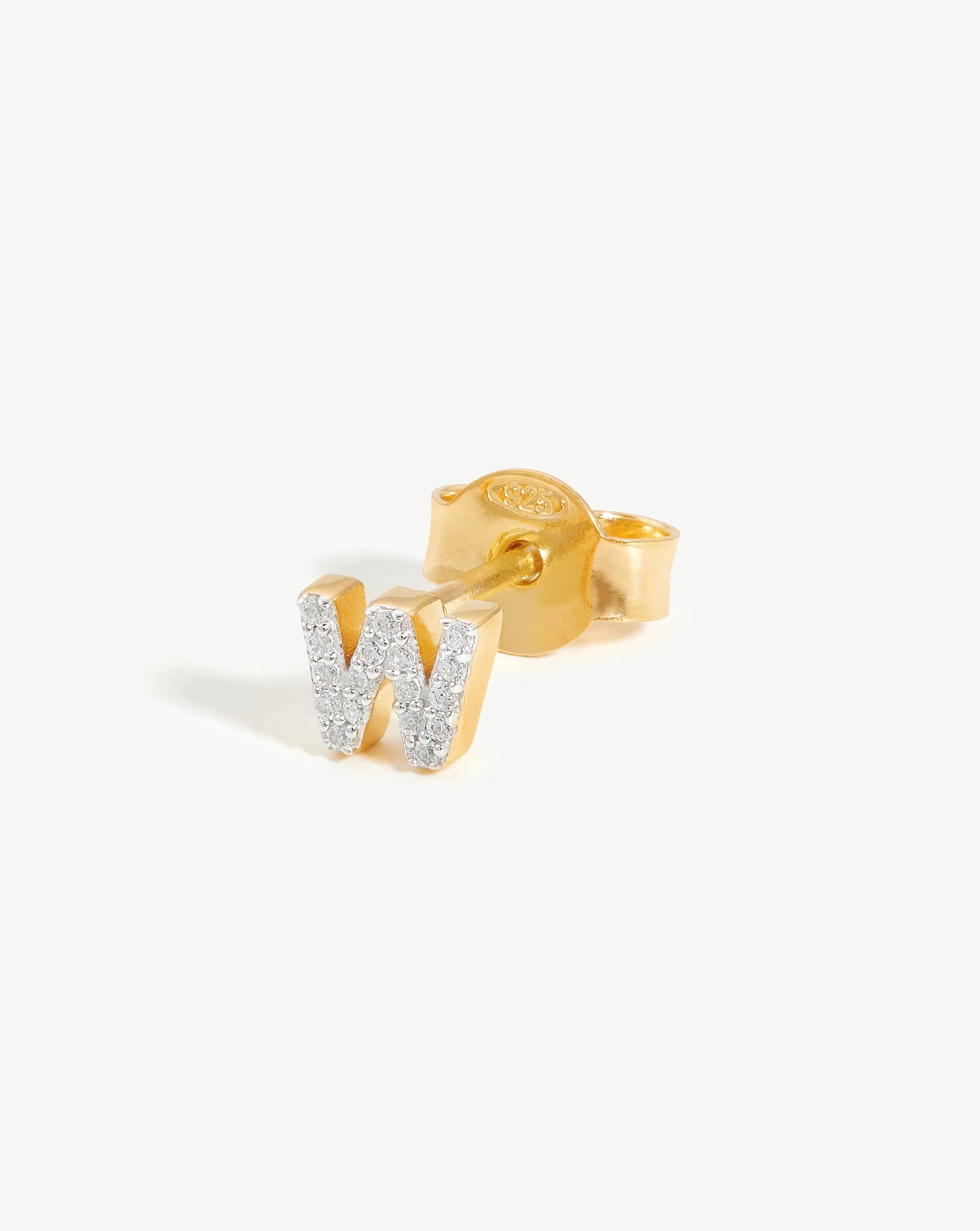 Pave Initial Single Stud Earring - Initial W | 18k Gold Vermeil/Cubic Zirconia