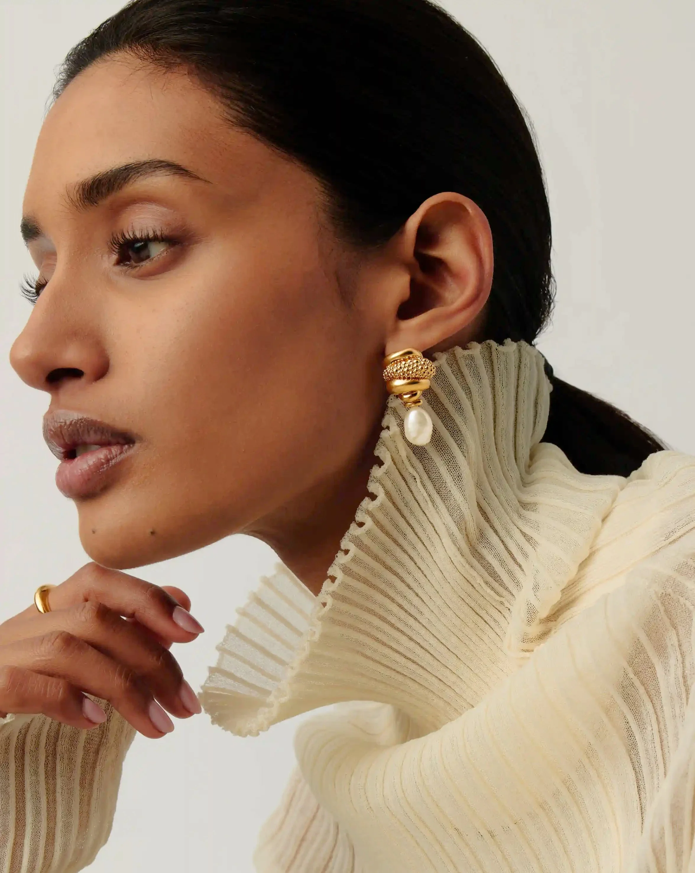 Pearl Baya Charm Drop Earrings | 18k Gold Plated/Pearl - Image 2