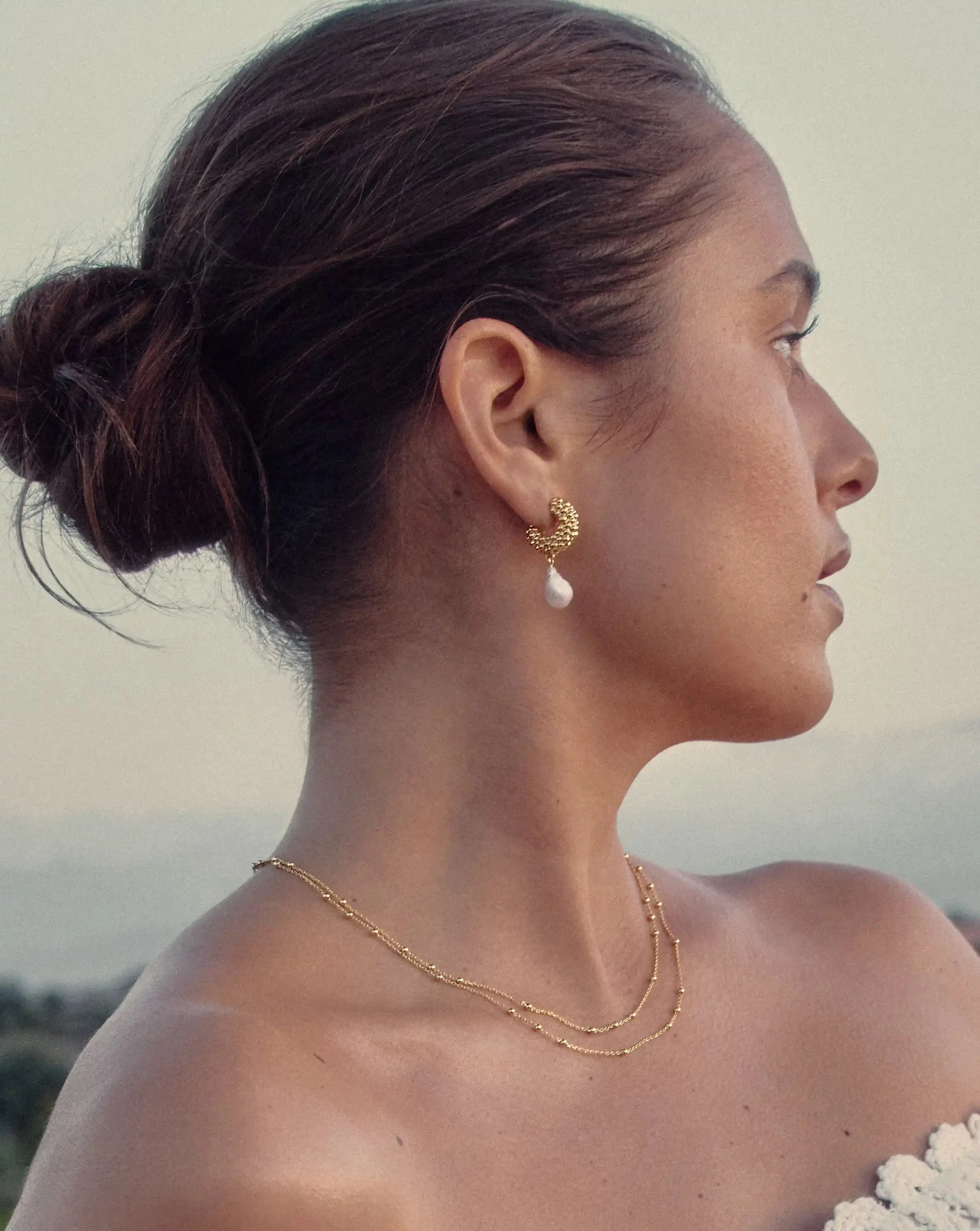 Pearl Baya Charm Hoop Earrings | 18k Gold Plated/Pearl - Image 2
