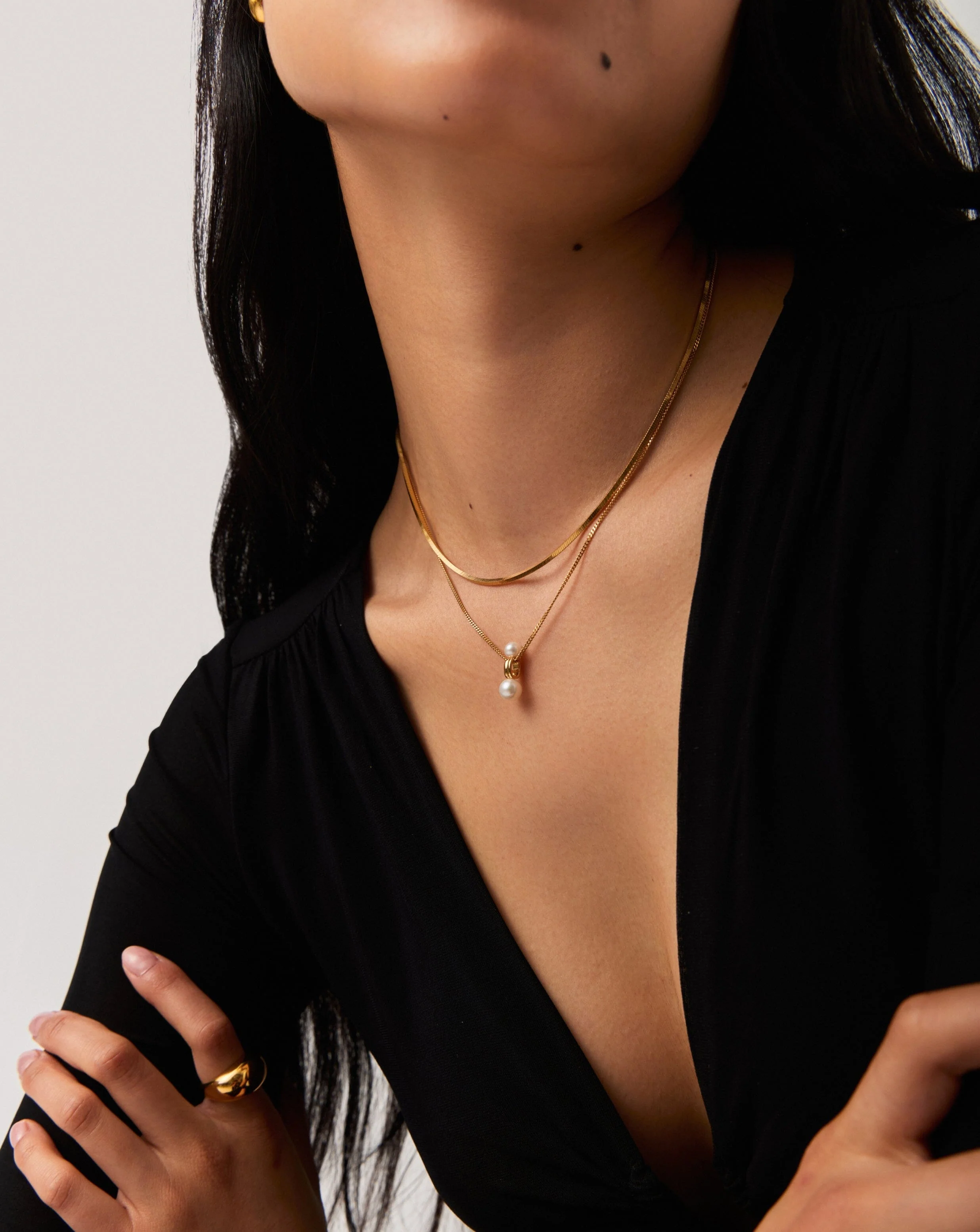 Pearl Ridge Pendant Chain Necklace | 18k Gold Plated Vermeil/Pearl - Image 6