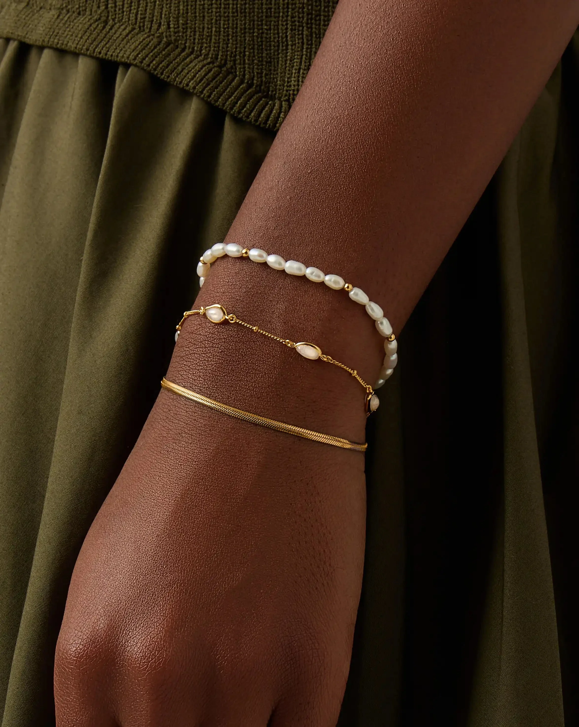 The Pearl-fect Trio Bracelet Set | 18k Gold Plated/Pearl - Image 4