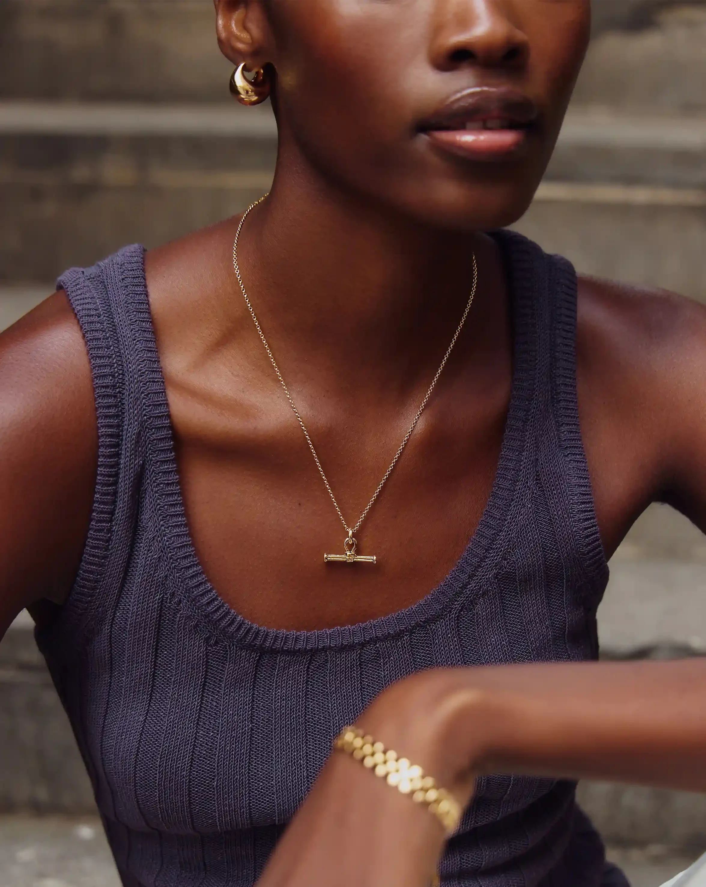 Ridge T-Bar Chain Necklace | 18k Gold Plated - Image 3
